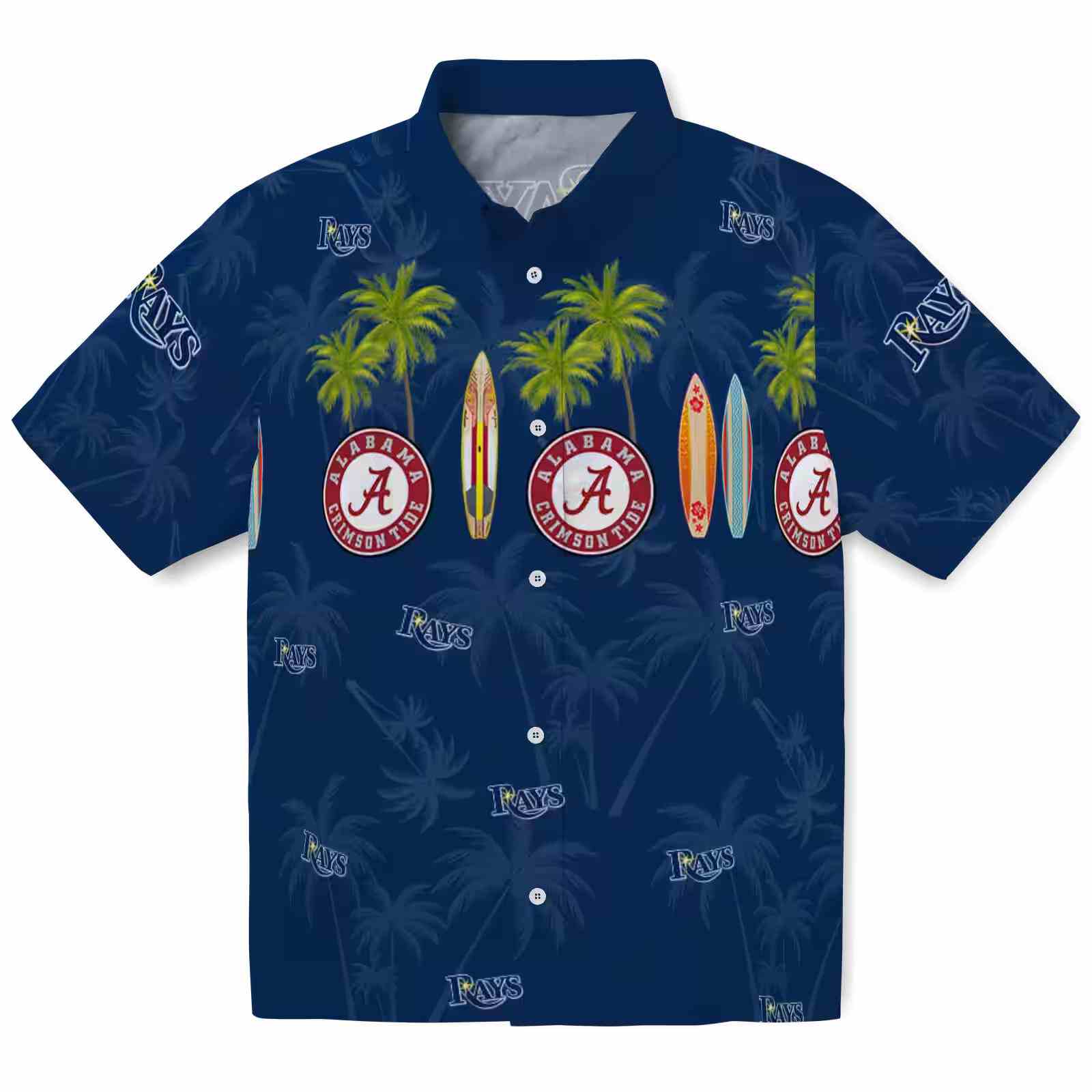 Tampa Bay Rays Surfboard Palm Navy Hawaiian Shirt