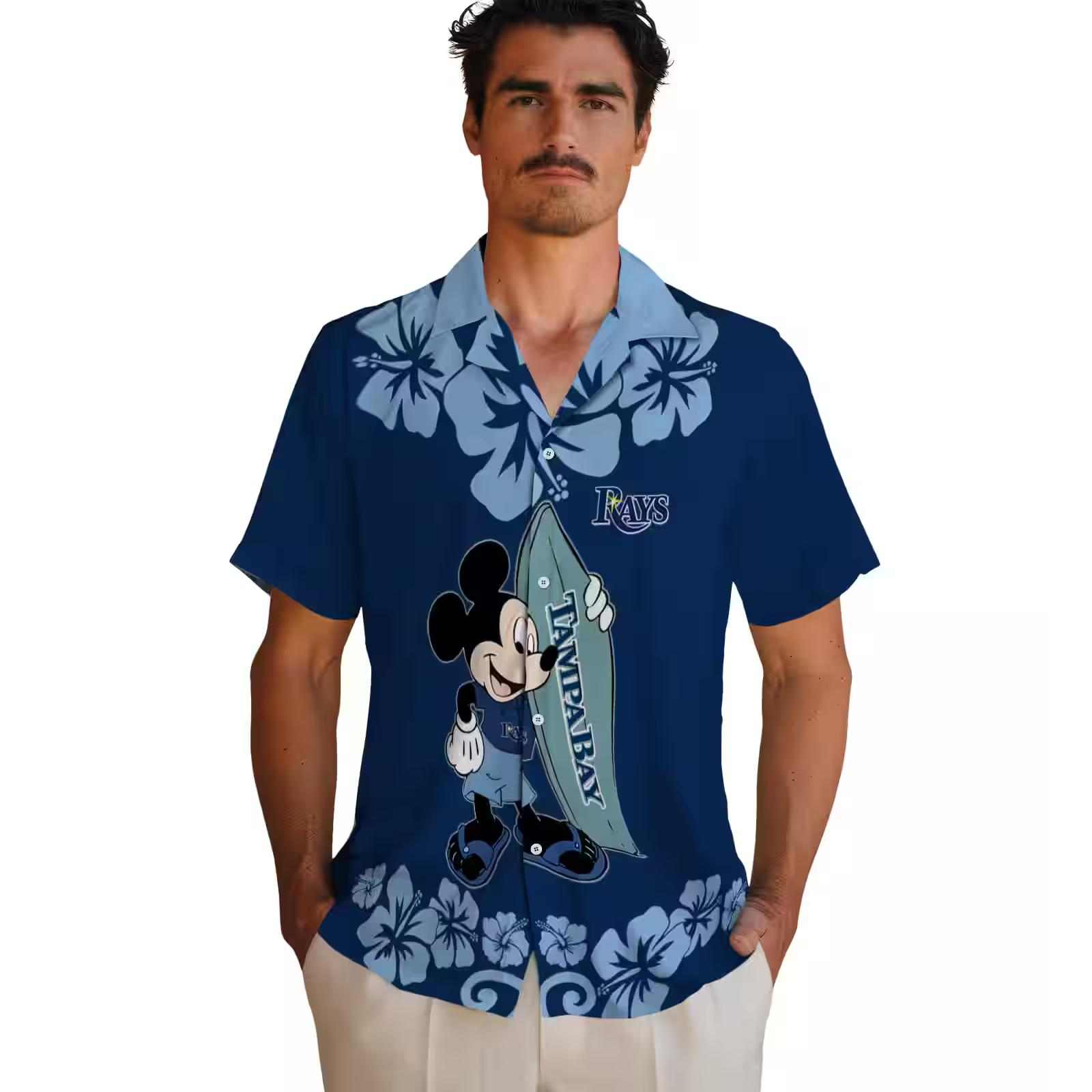 tampa bay rays surfing mickey navy hawaiian shirt fashion forward