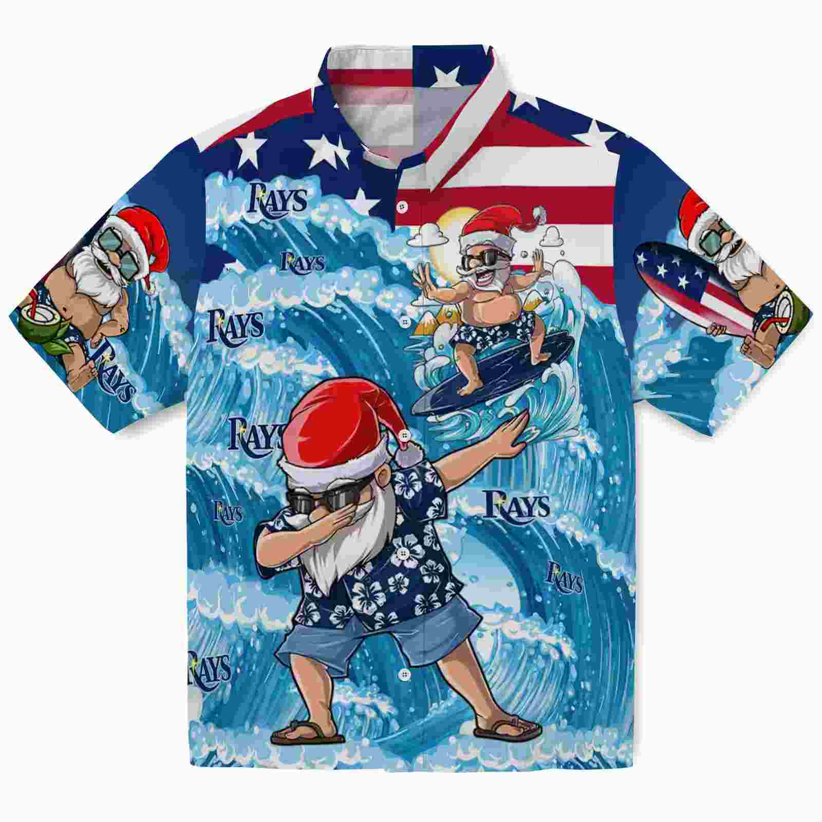 Tampa Bay Rays Surfing Santa Blue Hawaiian Shirt