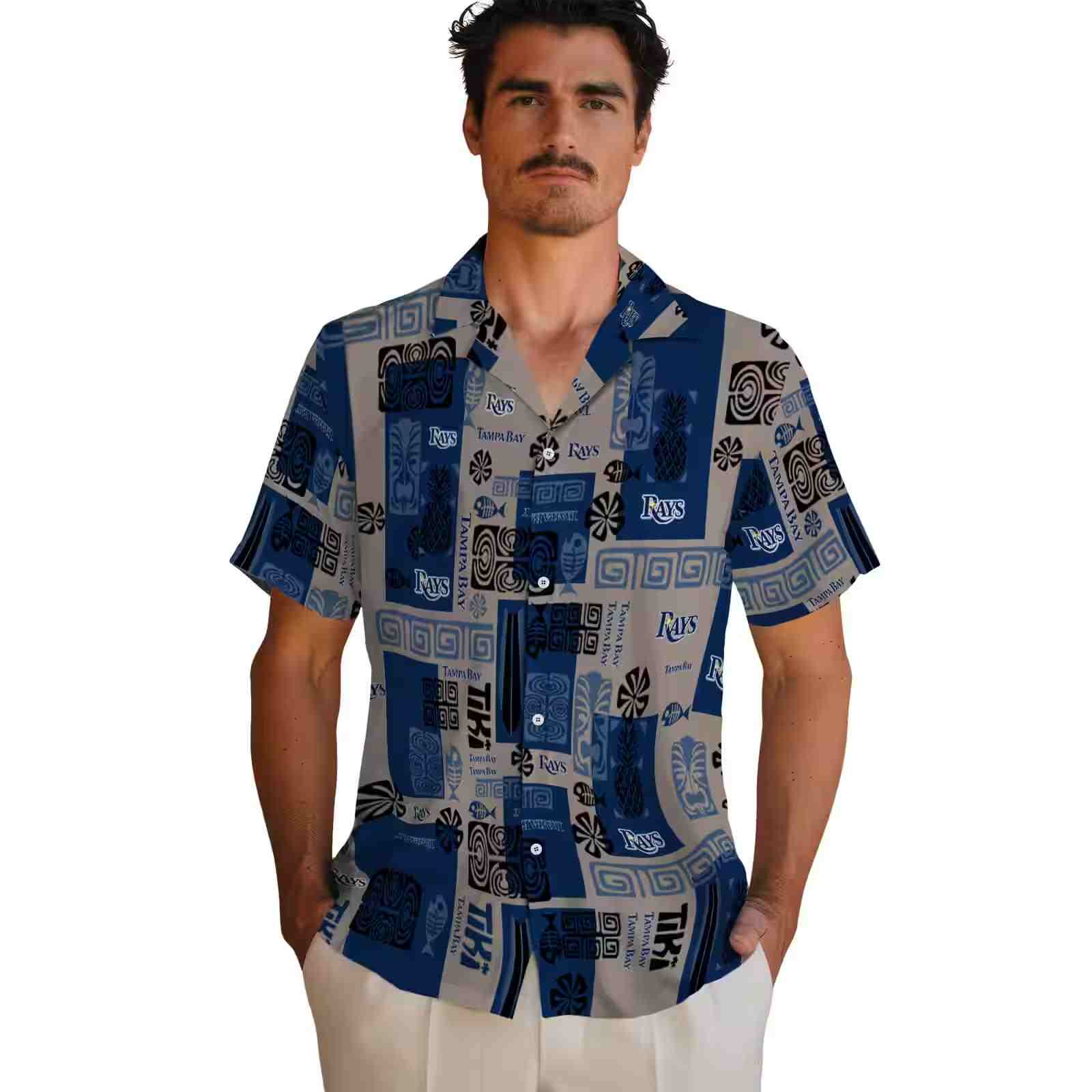 tampa bay rays tribal symbols navy hawaiian shirt fashion forward