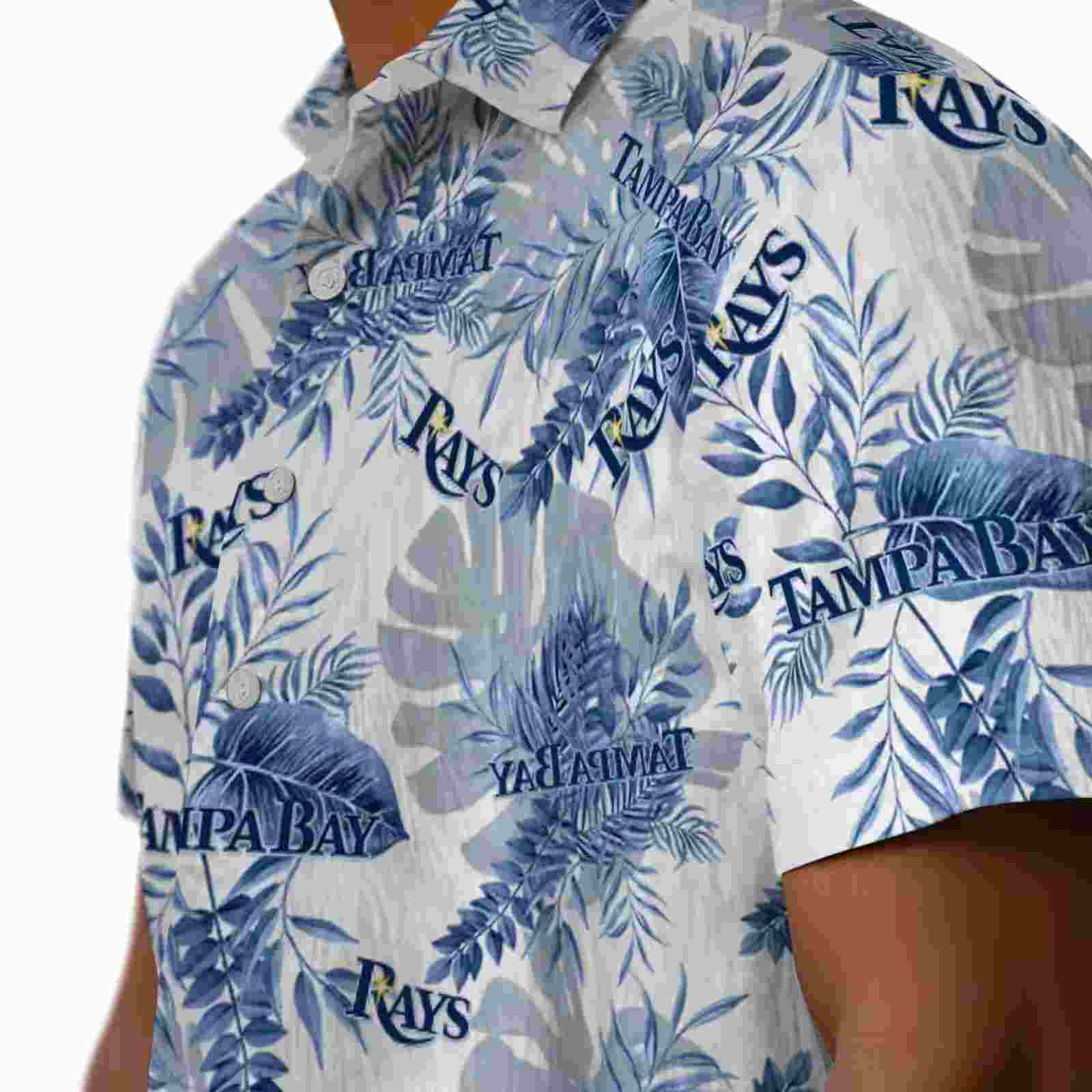 tampa bay rays tropical leaves navy white hawaiian shirt trendy