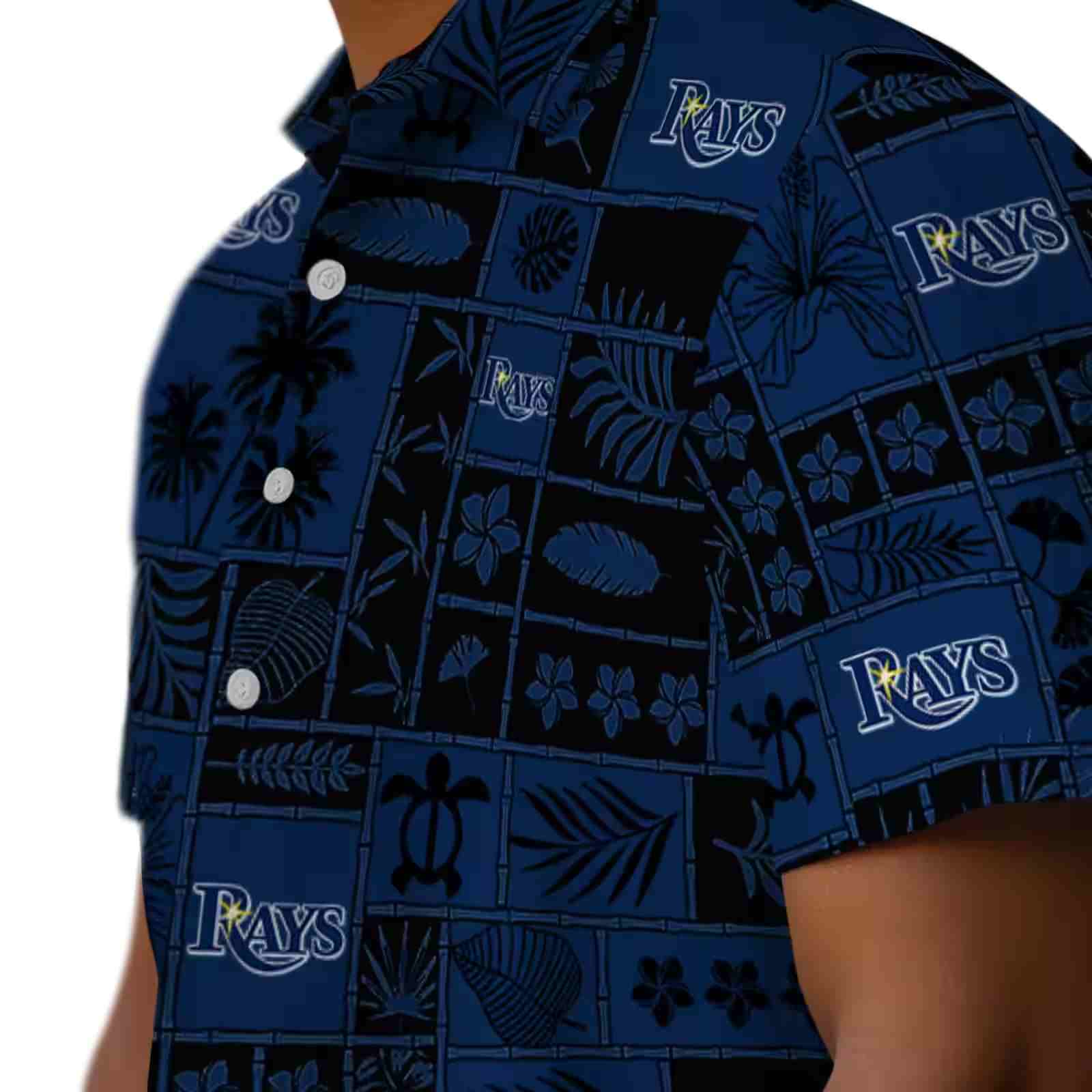 tampa bay rays tropical patchwork navy black hawaiian shirt trendy