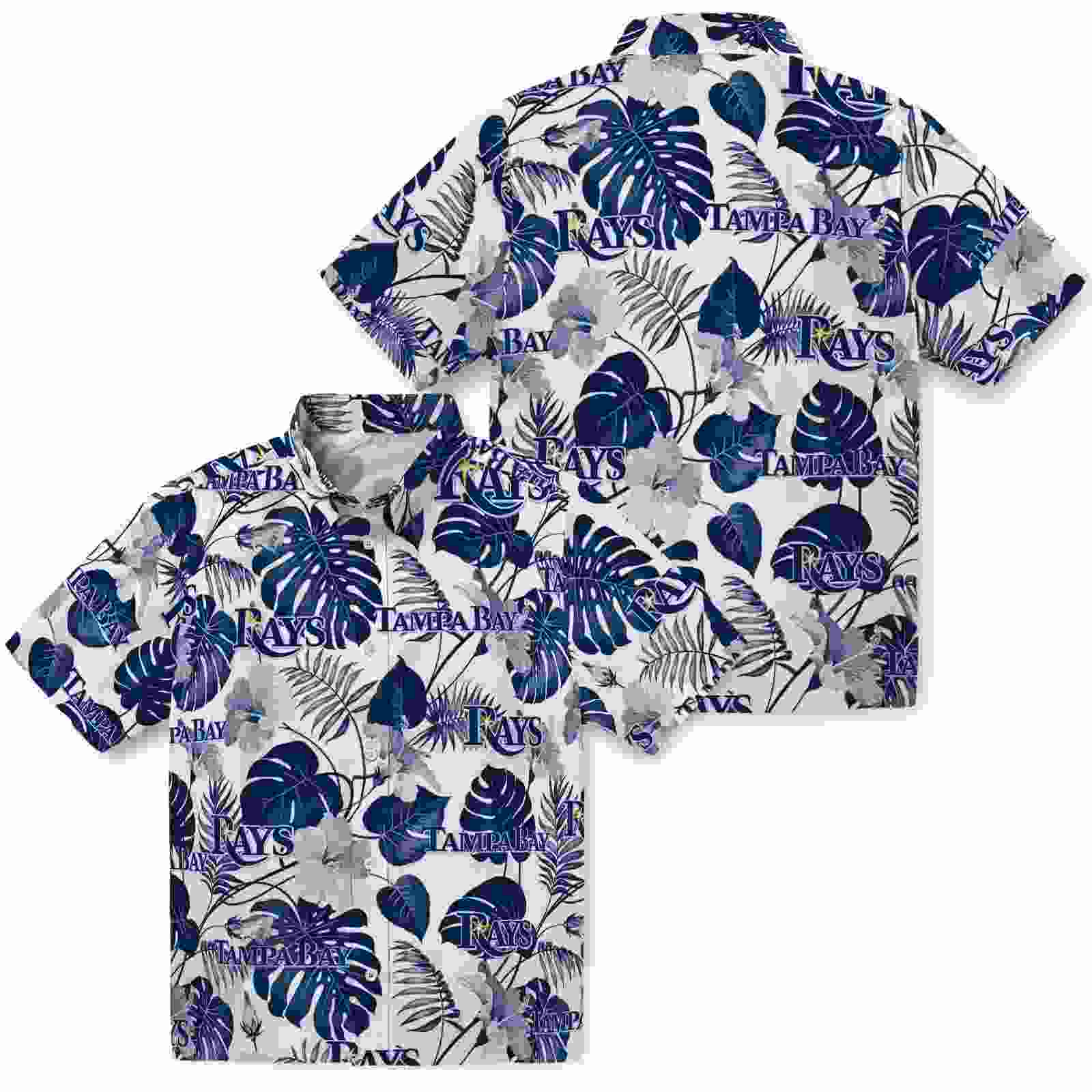 tampa bay rays tropical plants navy white hawaiian shirt high quality