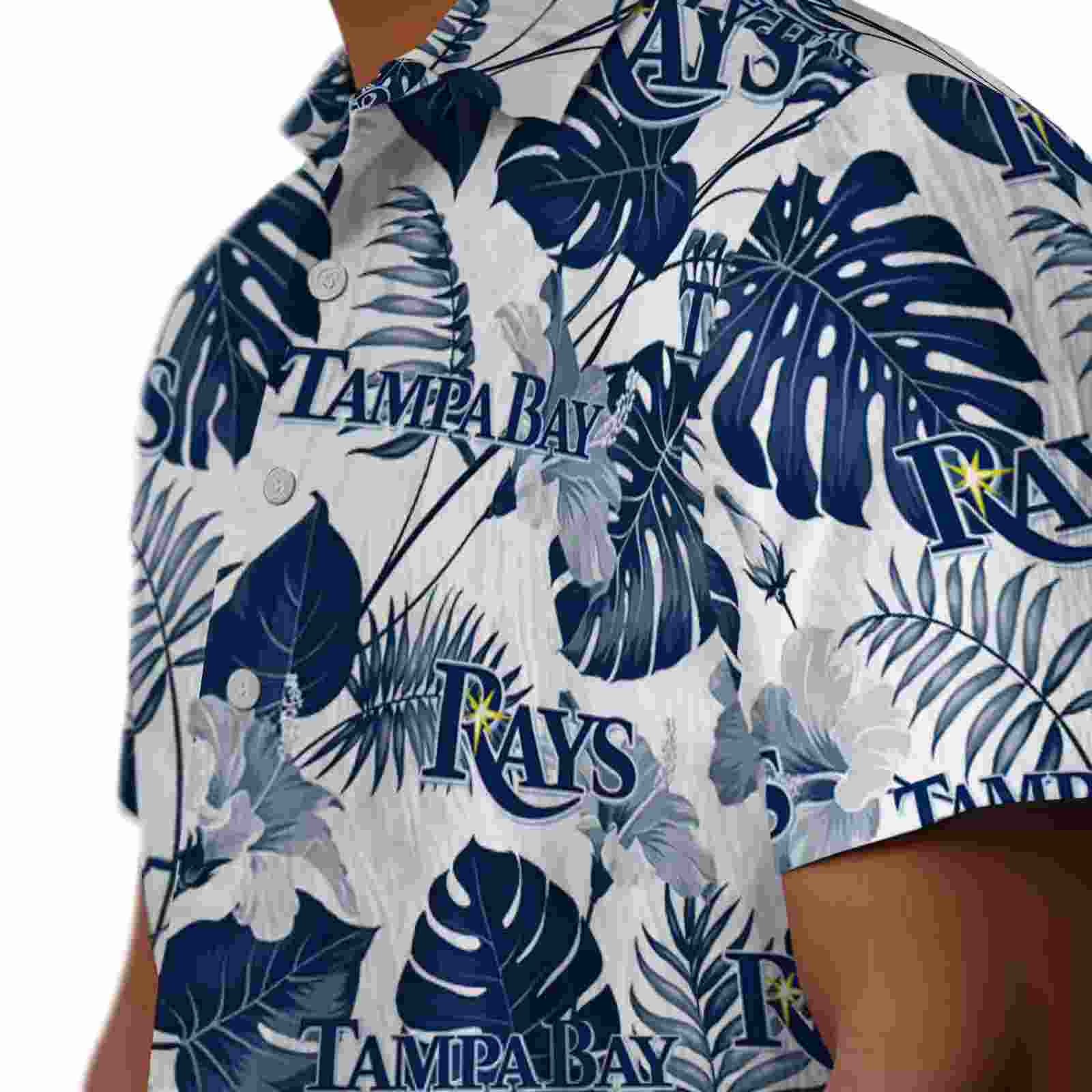 tampa bay rays tropical plants navy white hawaiian shirt trendy