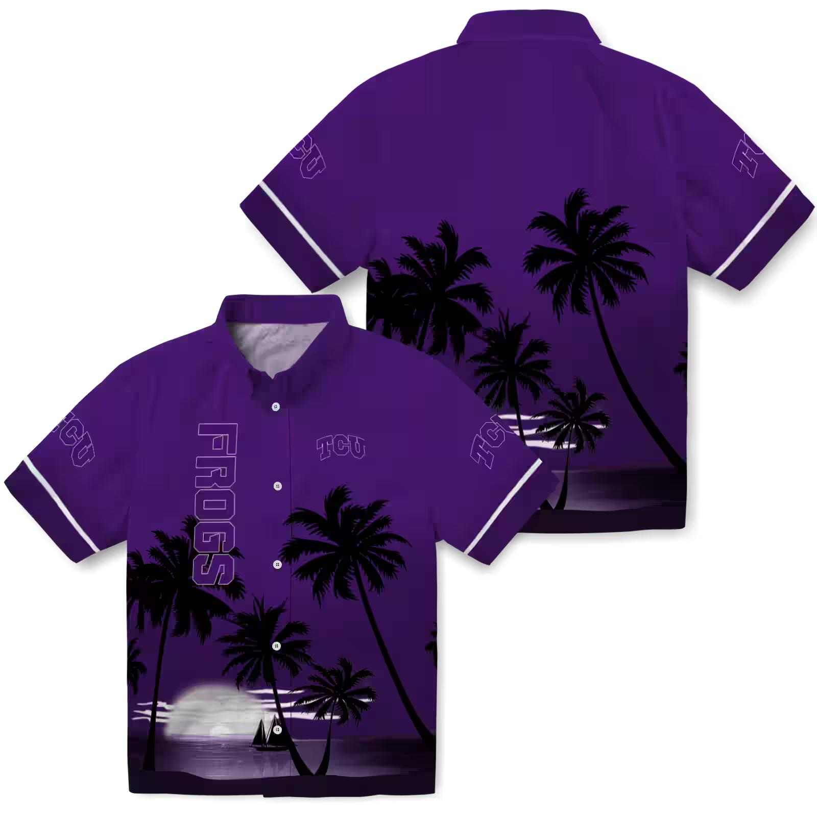 tcu horned frogs beach sunset purple black hawaiian shirt high quality