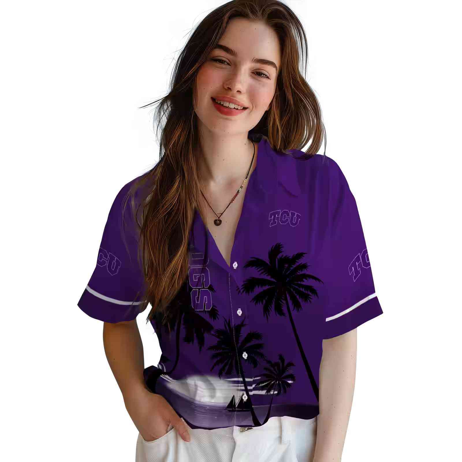 tcu horned frogs beach sunset purple black hawaiian shirt latest model