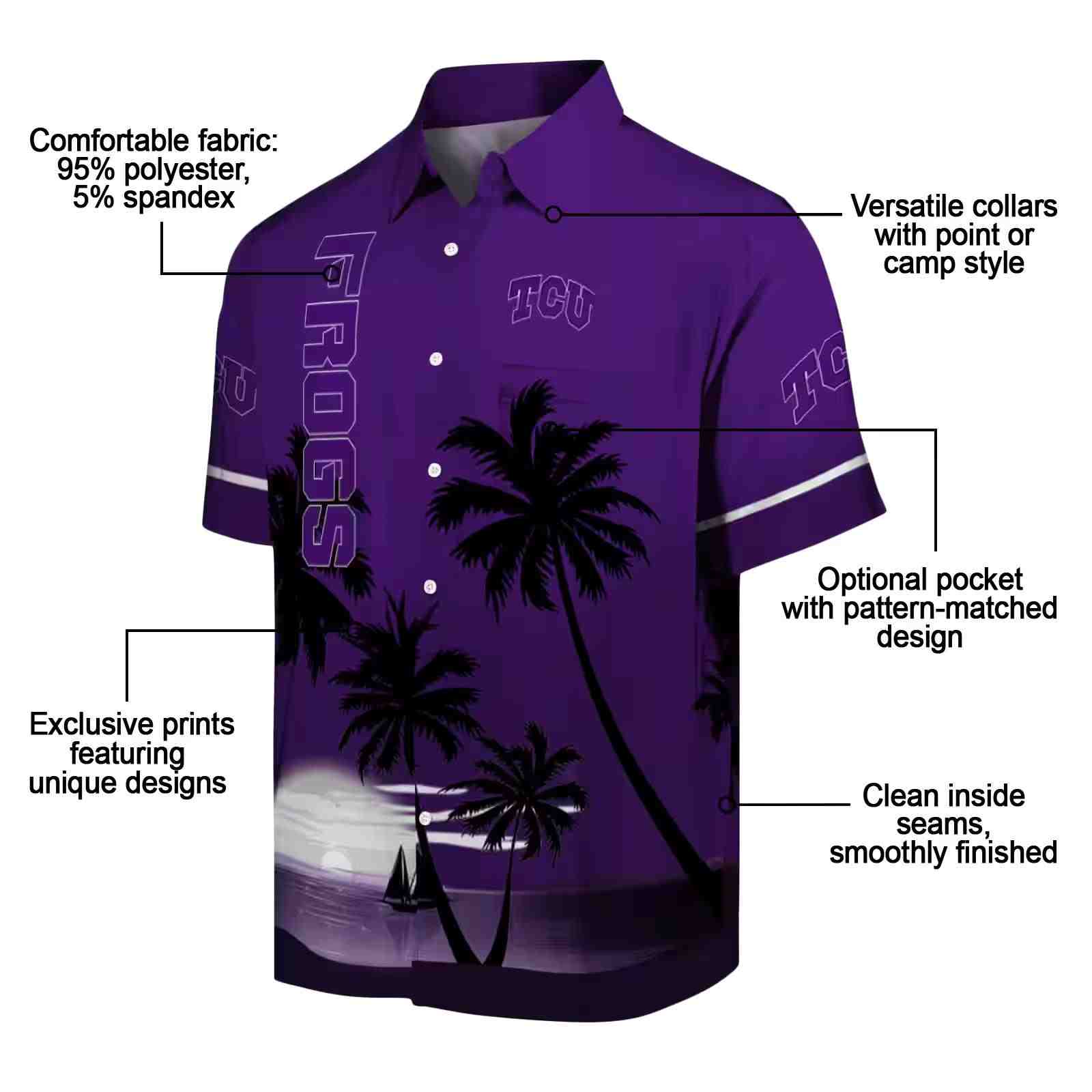 tcu horned frogs beach sunset purple black hawaiian shirt new arrival