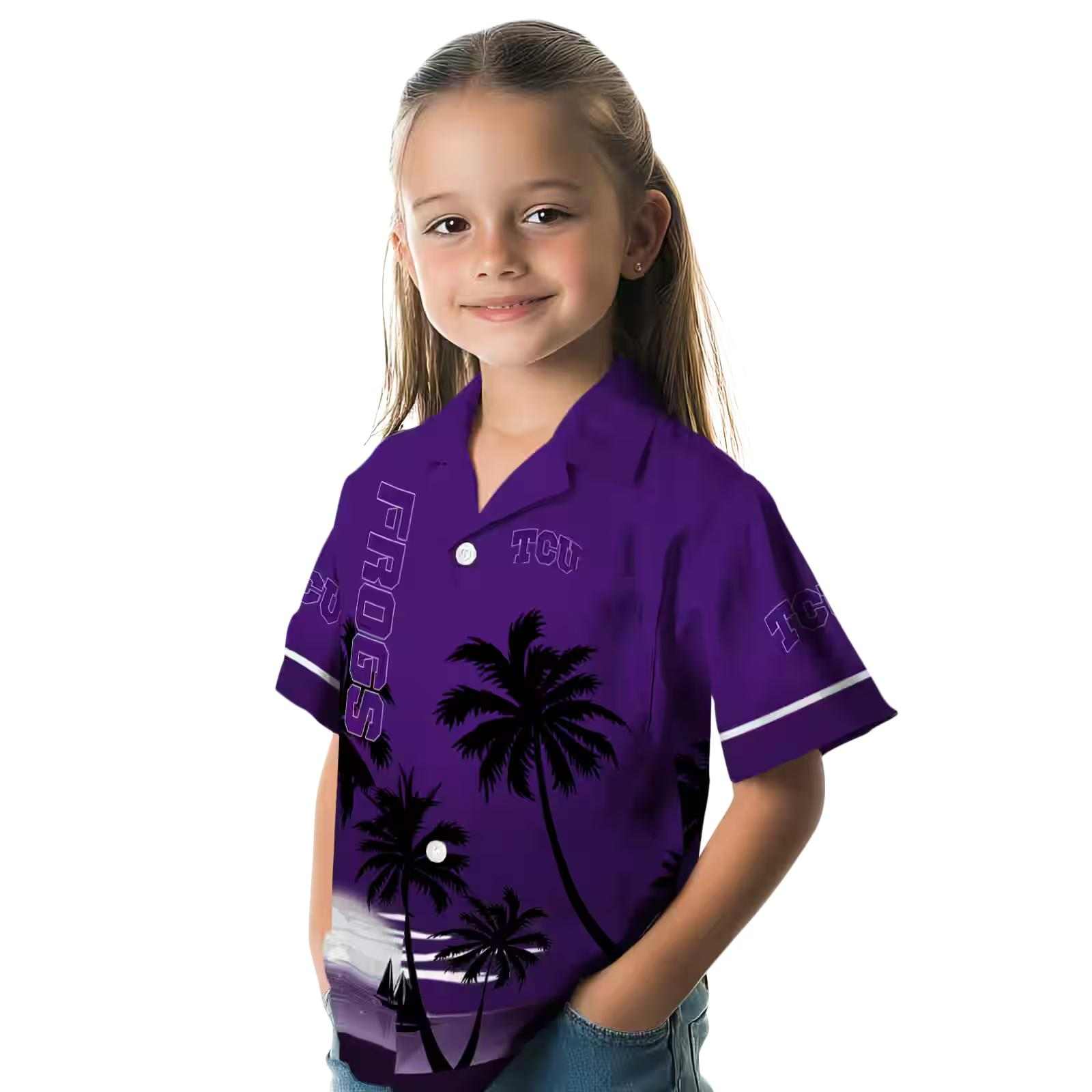 tcu horned frogs beach sunset purple black hawaiian shirt premium grade