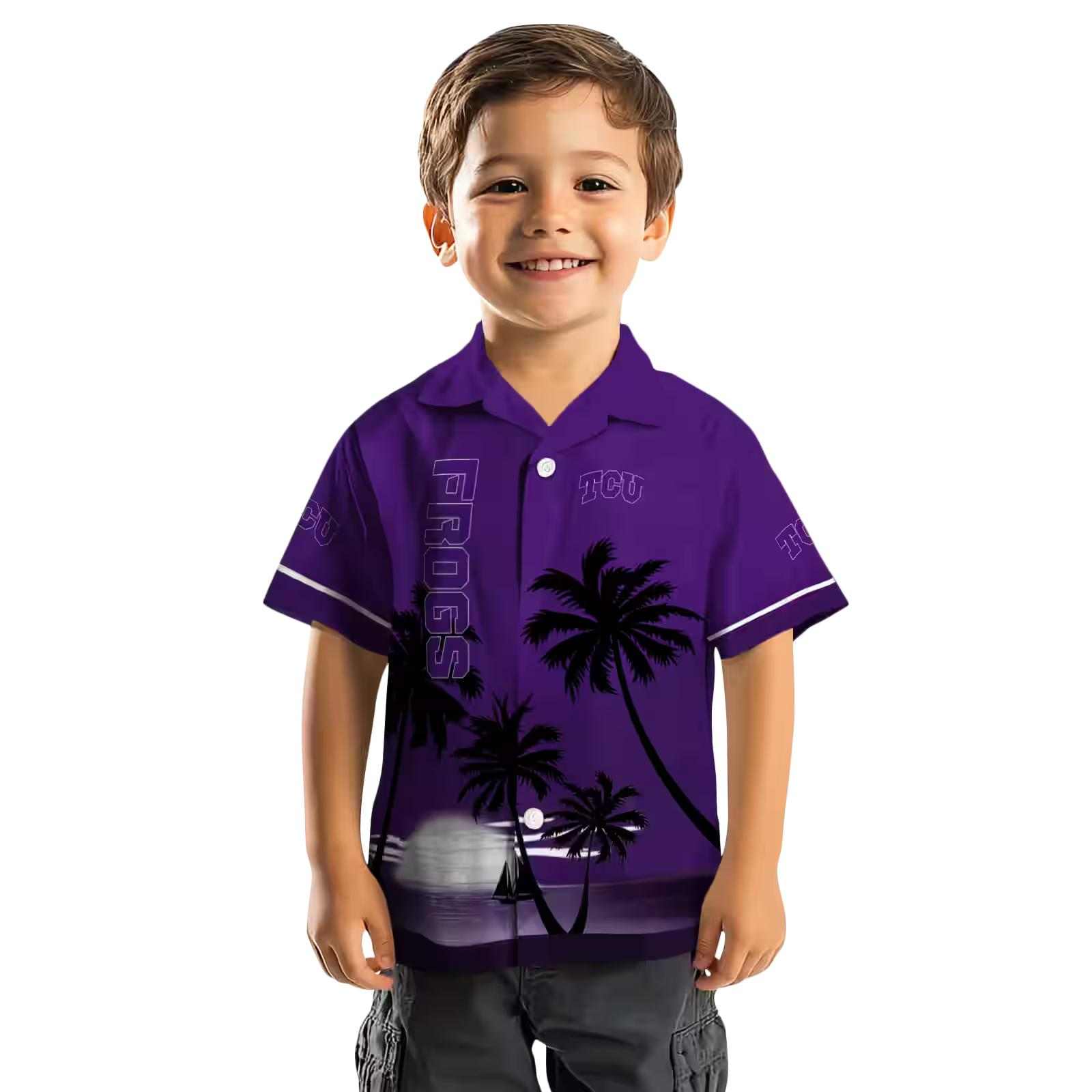 tcu horned frogs beach sunset purple black hawaiian shirt top rated