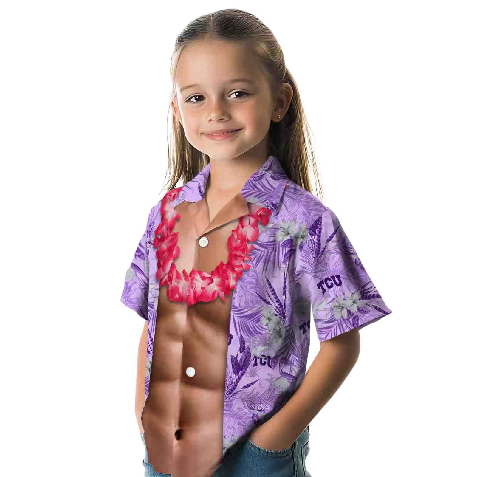 tcu horned frogs chest illusion purple hawaiian shirt premium grade