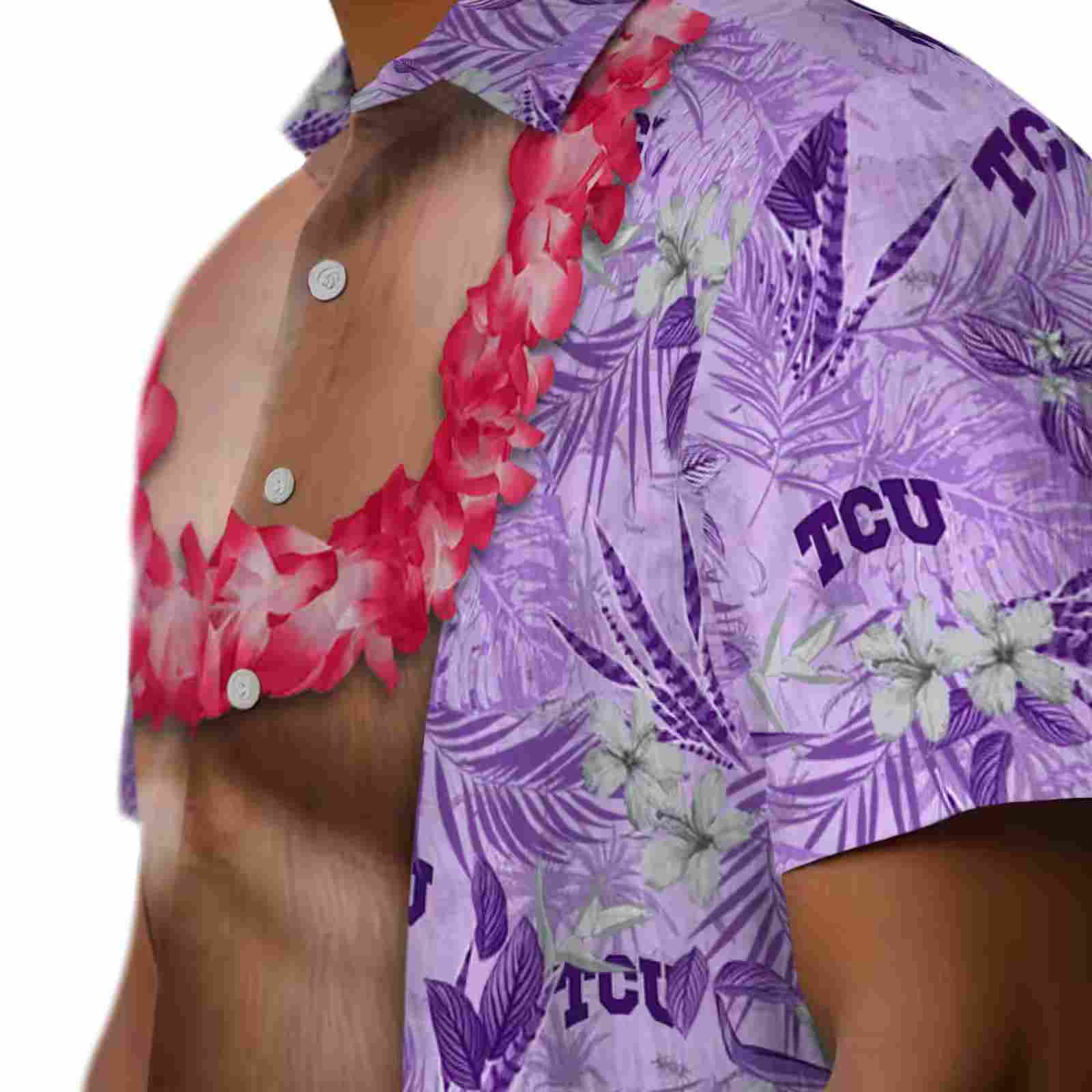 tcu horned frogs chest illusion purple hawaiian shirt trendy