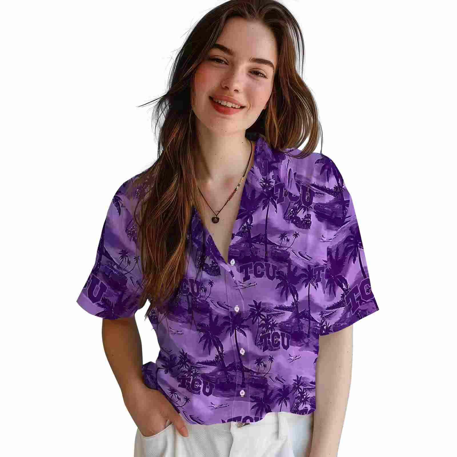 tcu horned frogs coastal palms purple hawaiian shirt latest model