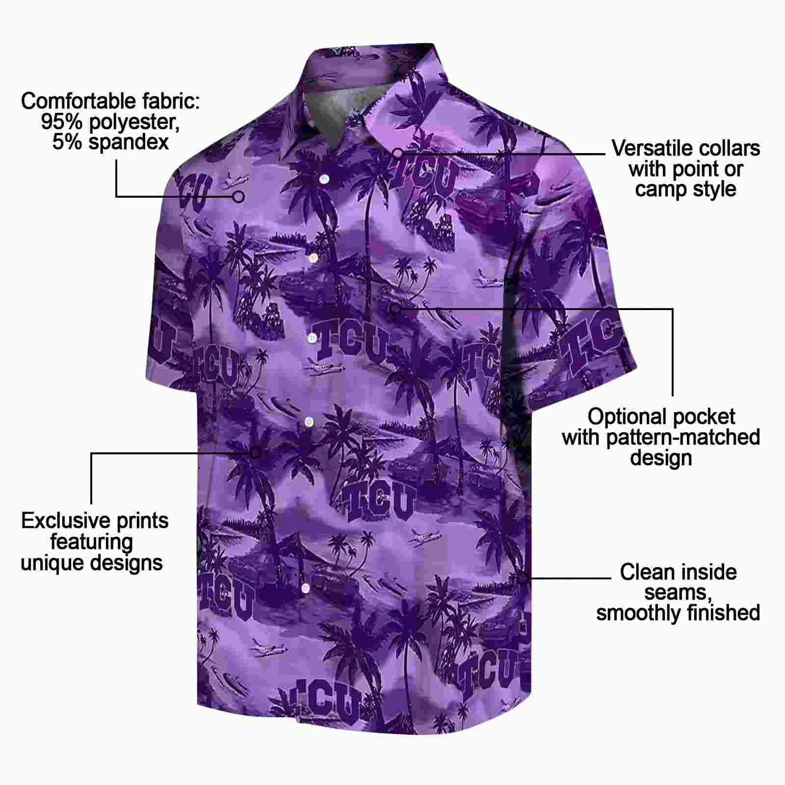 tcu horned frogs coastal palms purple hawaiian shirt new arrival