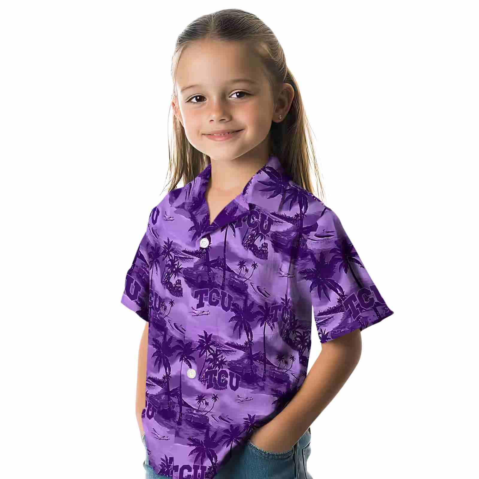 tcu horned frogs coastal palms purple hawaiian shirt premium grade