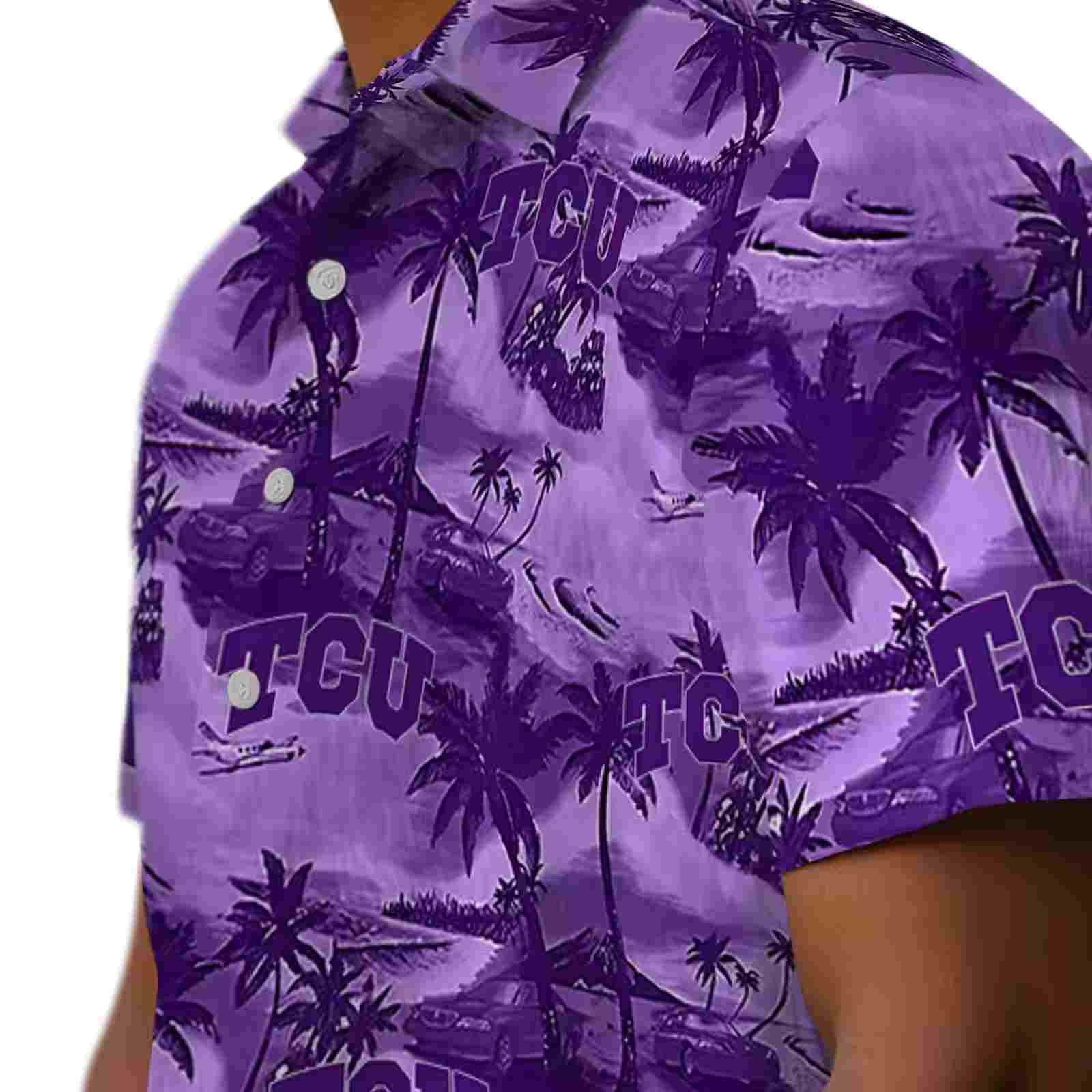 tcu horned frogs coastal palms purple hawaiian shirt trendy