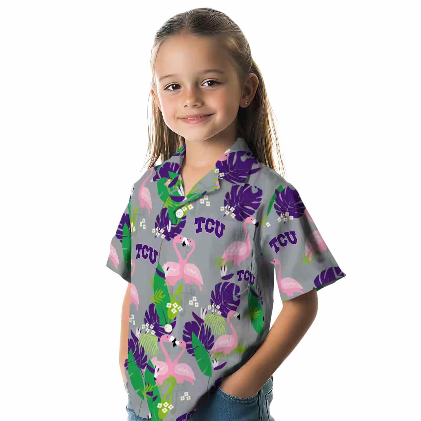 tcu horned frogs flamingo foliage purple green hawaiian shirt premium grade