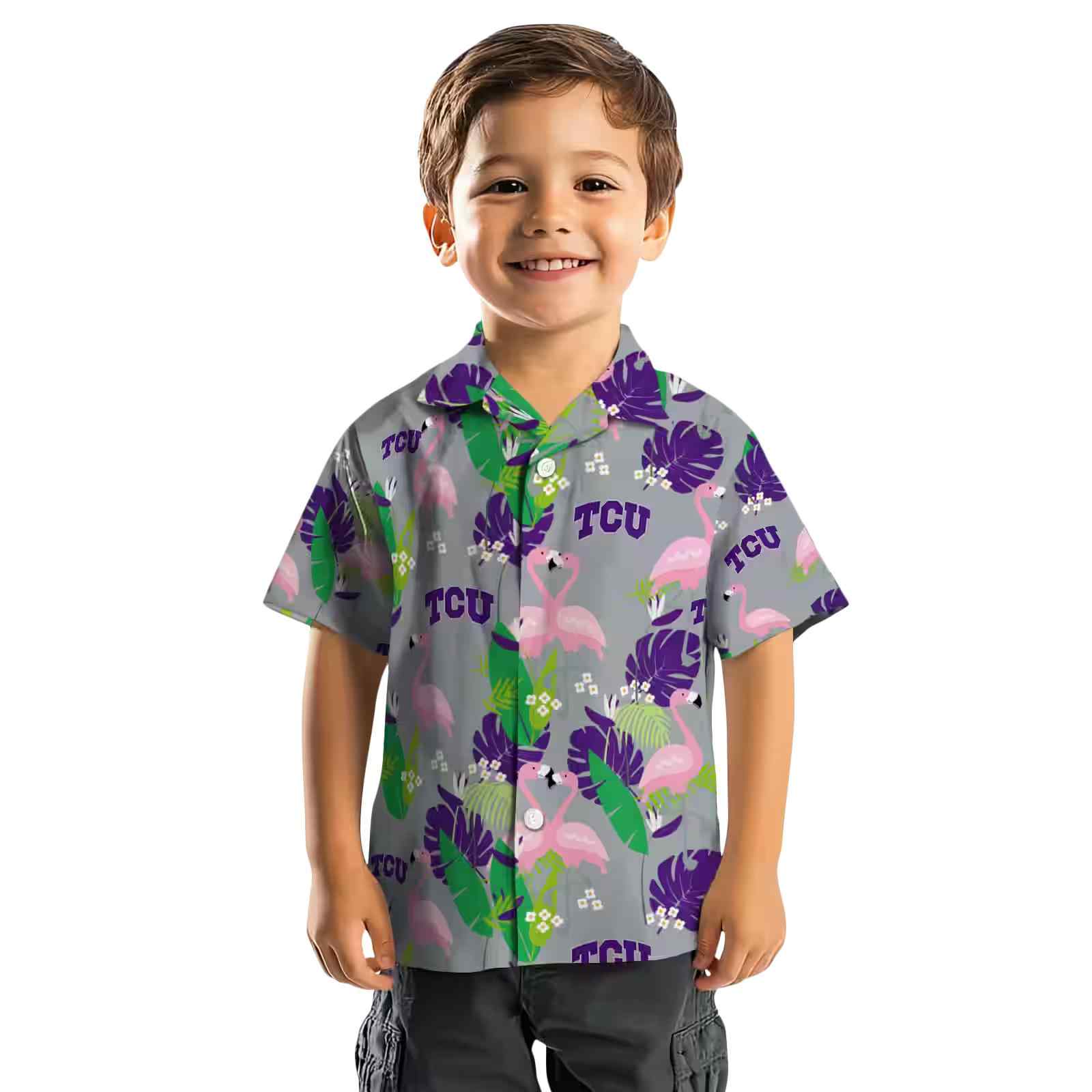 tcu horned frogs flamingo foliage purple green hawaiian shirt top rated