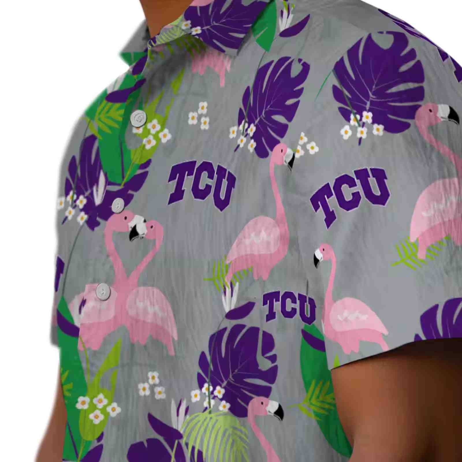 tcu horned frogs flamingo foliage purple green hawaiian shirt trendy