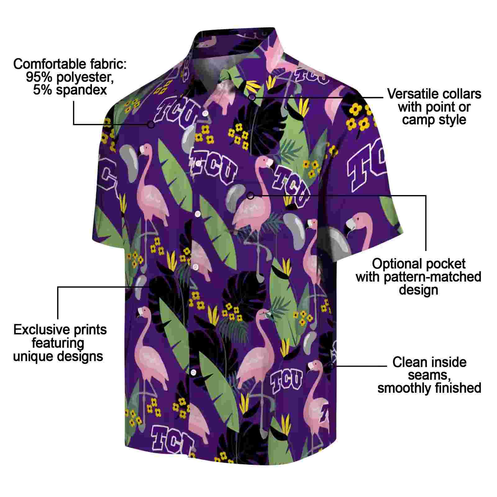 tcu horned frogs flamingo leaves purple hawaiian shirt new arrival