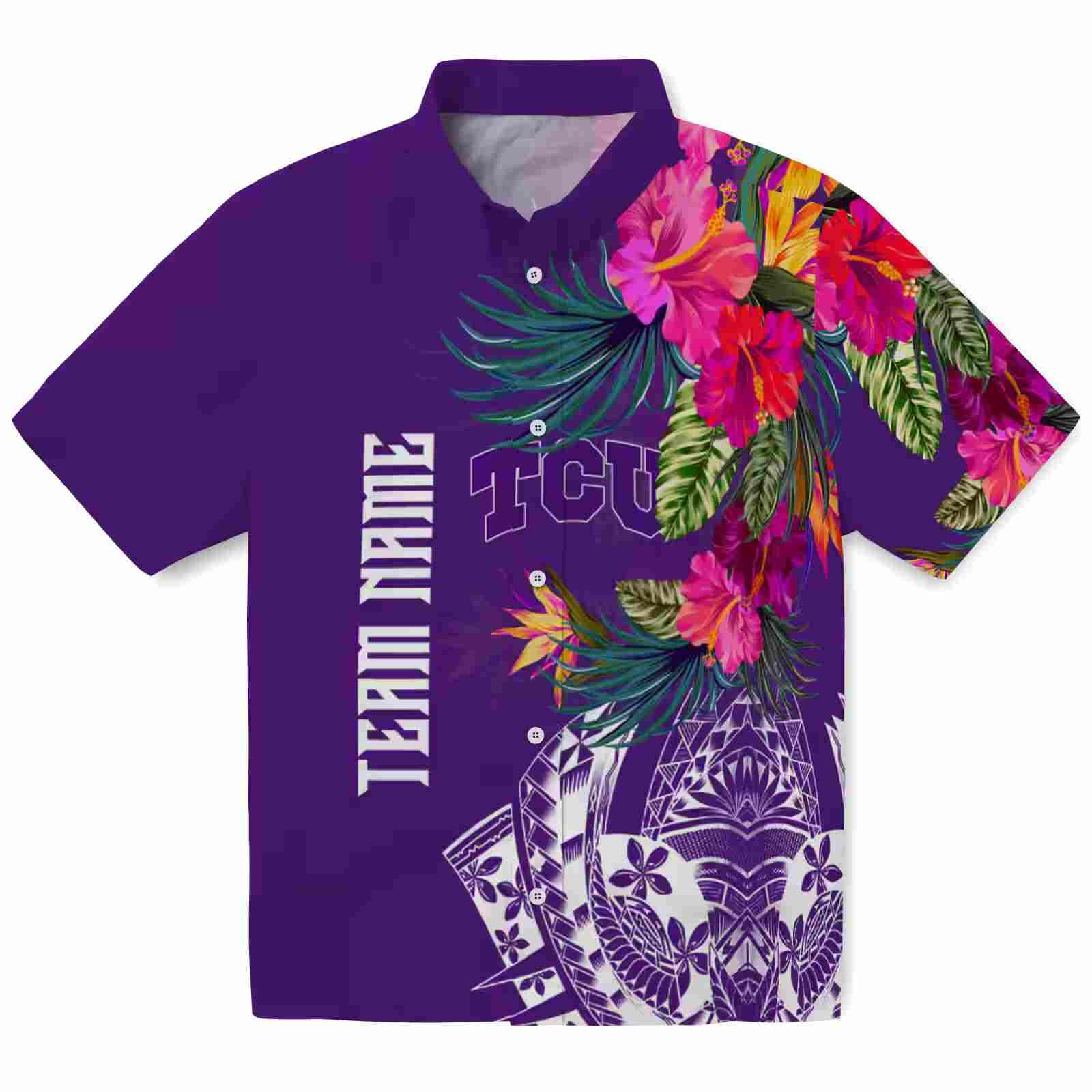 TCU Horned Frogs Floral Polynesian Purple Hawaiian Shirt