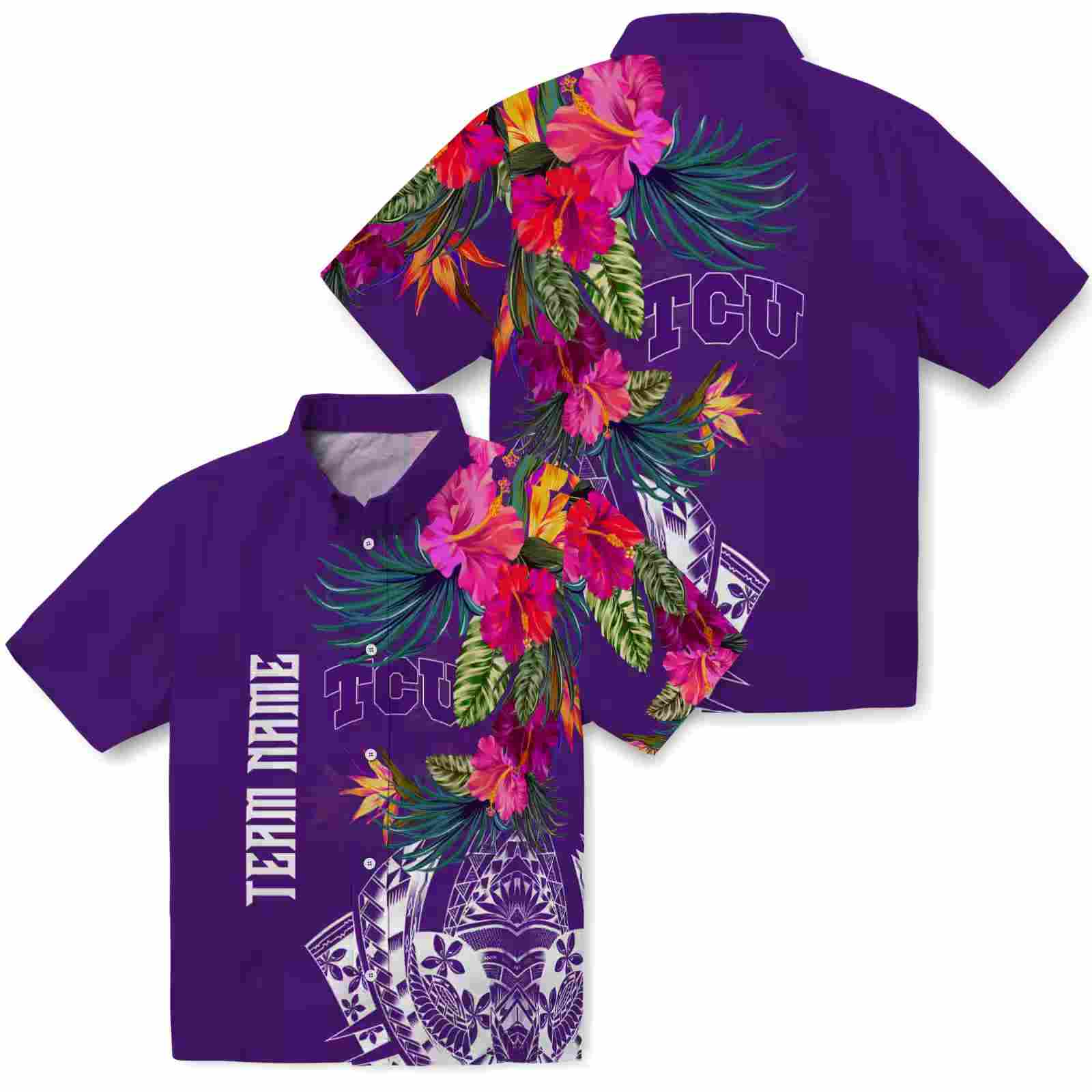 tcu horned frogs floral polynesian purple hawaiian shirt high quality