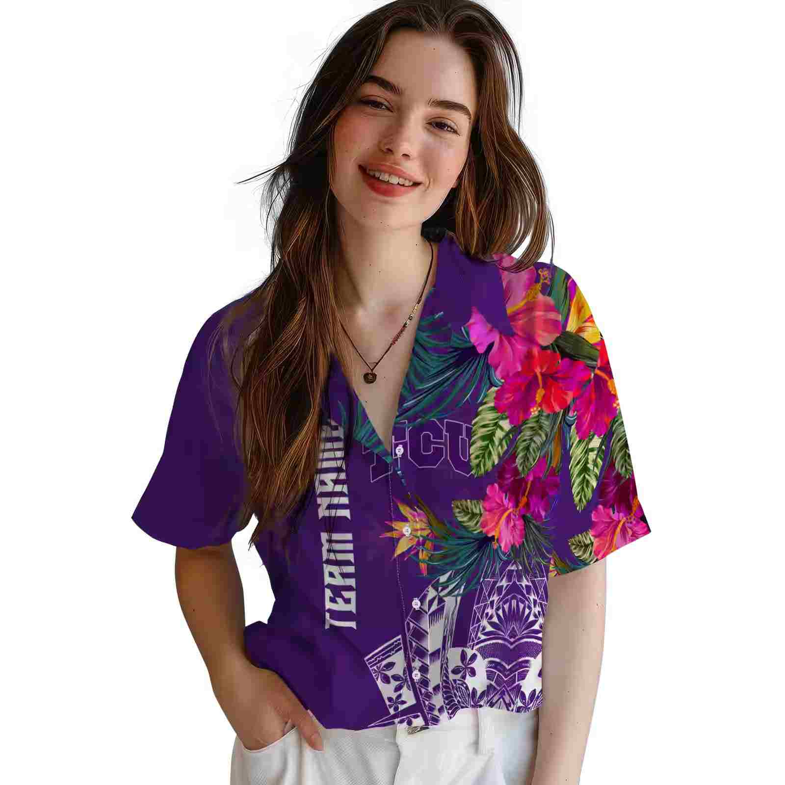 tcu horned frogs floral polynesian purple hawaiian shirt latest model