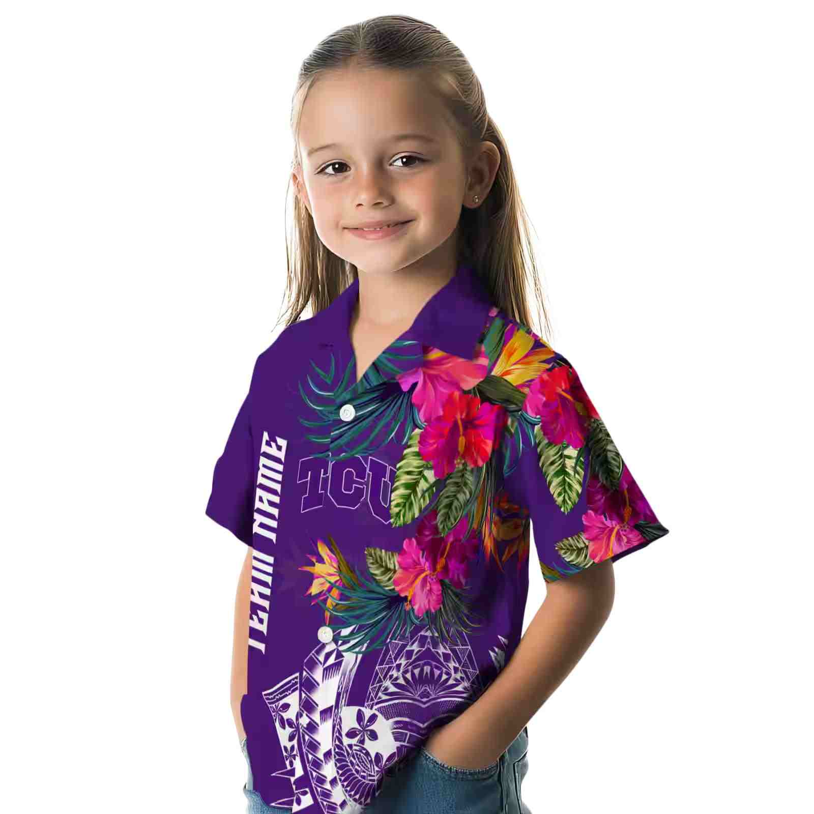 tcu horned frogs floral polynesian purple hawaiian shirt premium grade