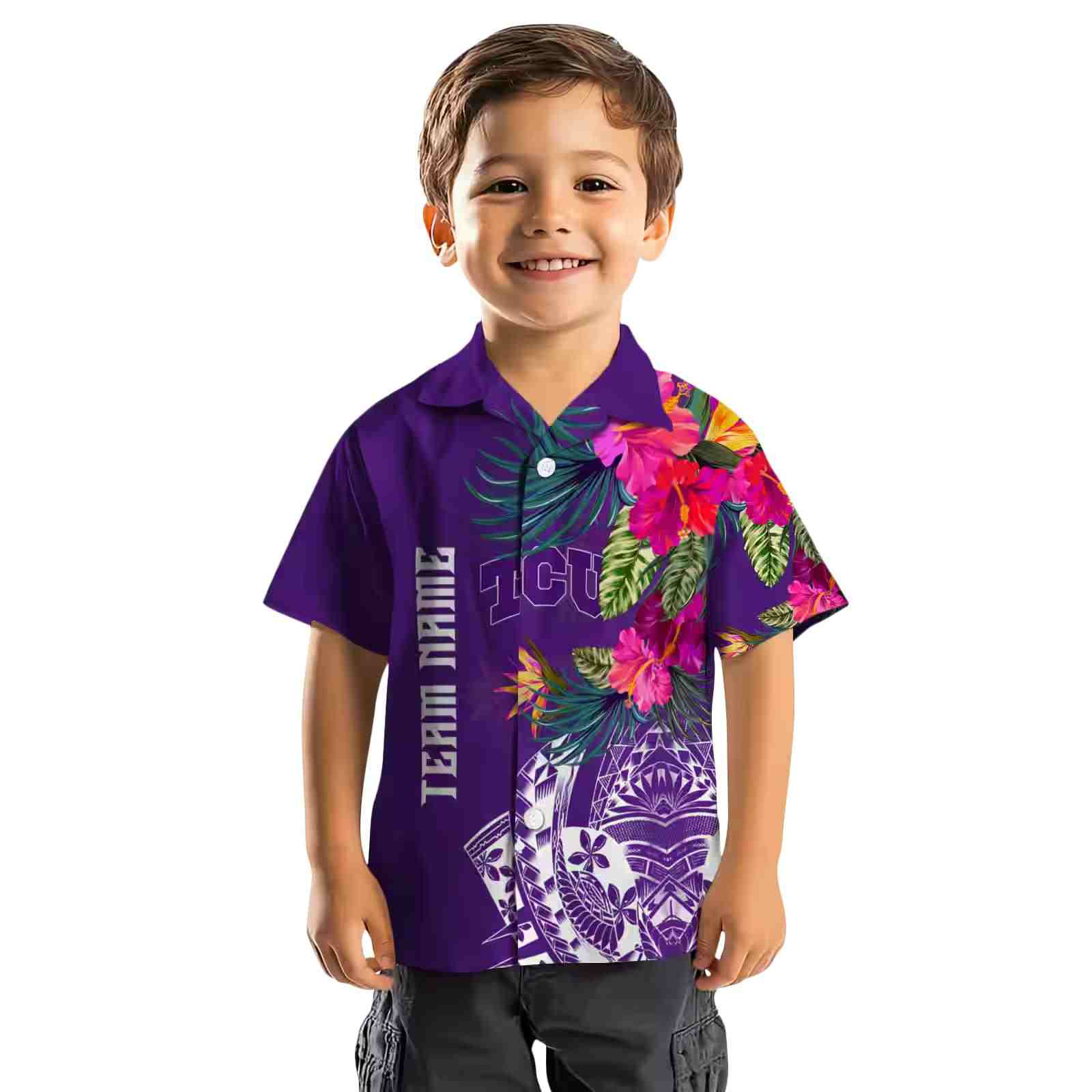 tcu horned frogs floral polynesian purple hawaiian shirt top rated