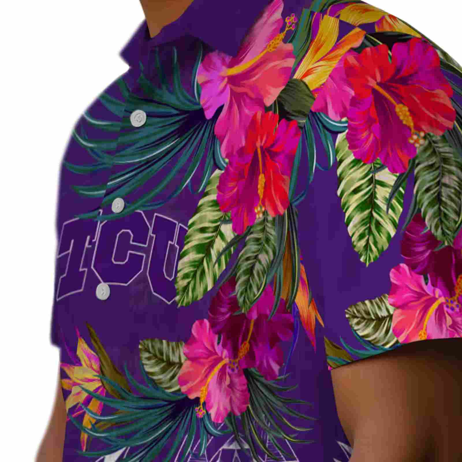 tcu horned frogs floral polynesian purple hawaiian shirt trendy