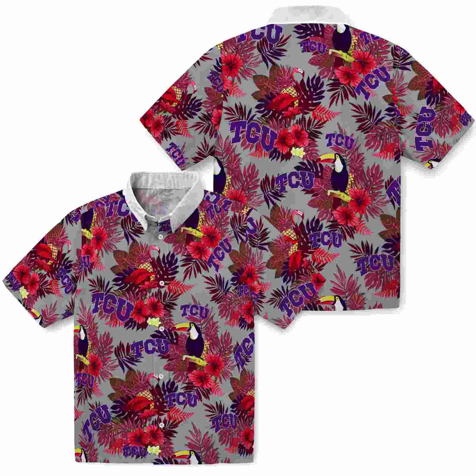 tcu horned frogs floral toucan purple red hawaiian shirt high quality