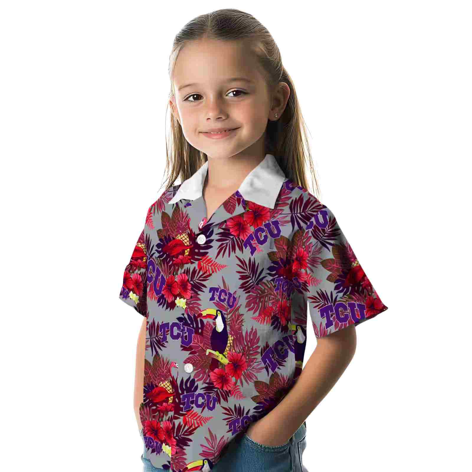 tcu horned frogs floral toucan purple red hawaiian shirt premium grade