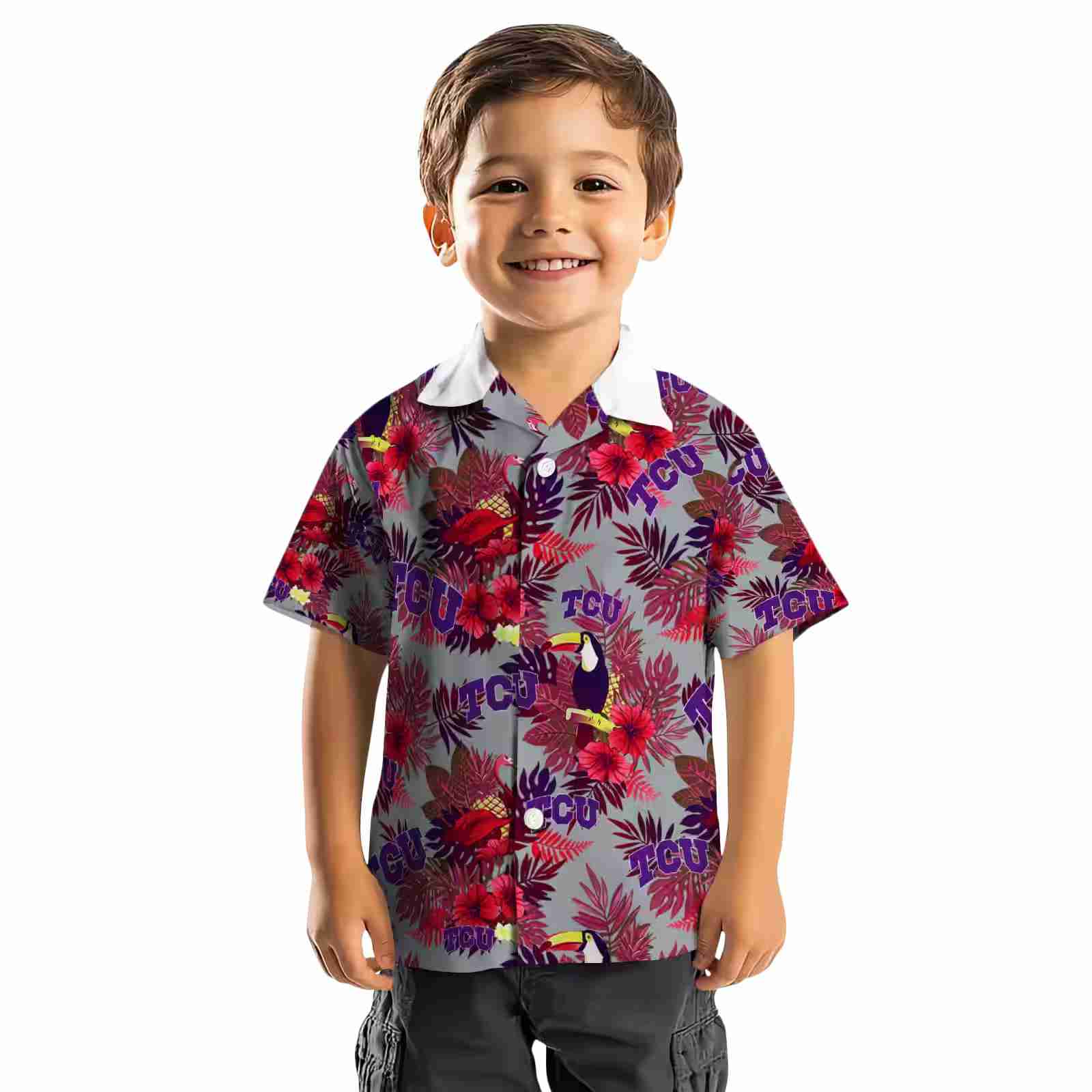 tcu horned frogs floral toucan purple red hawaiian shirt top rated