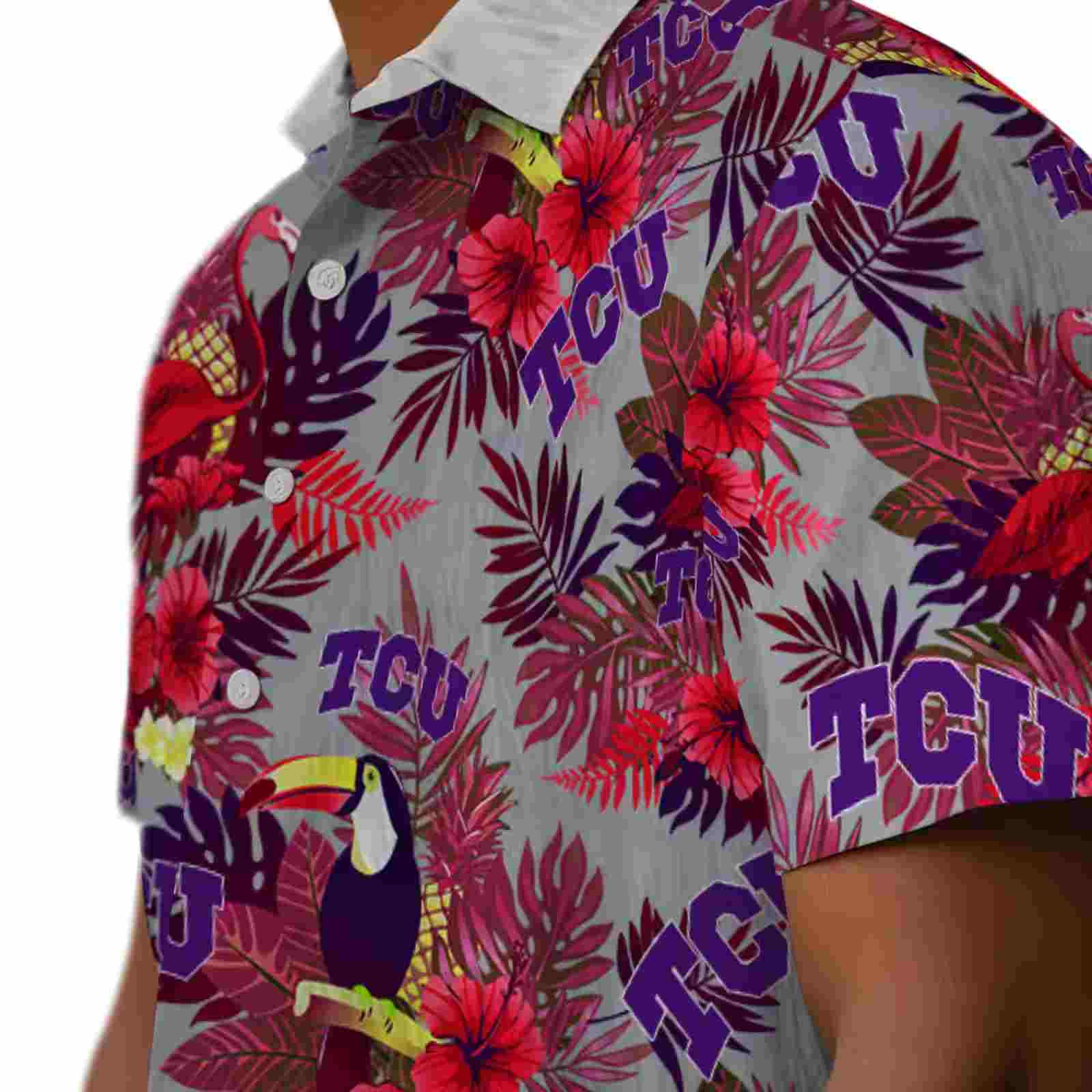 tcu horned frogs floral toucan purple red hawaiian shirt trendy