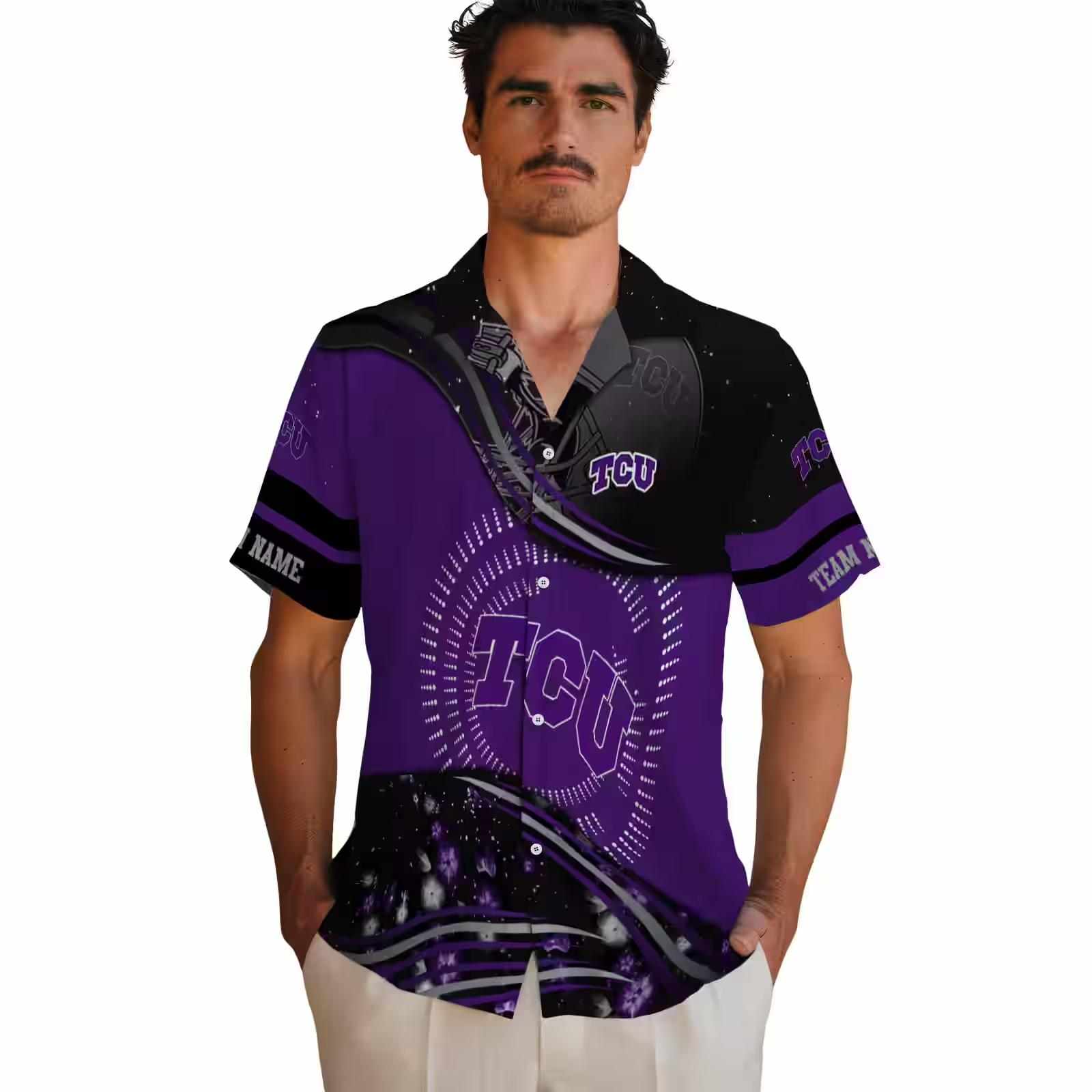 tcu horned frogs football wave purple black hawaiian shirt fashion forward