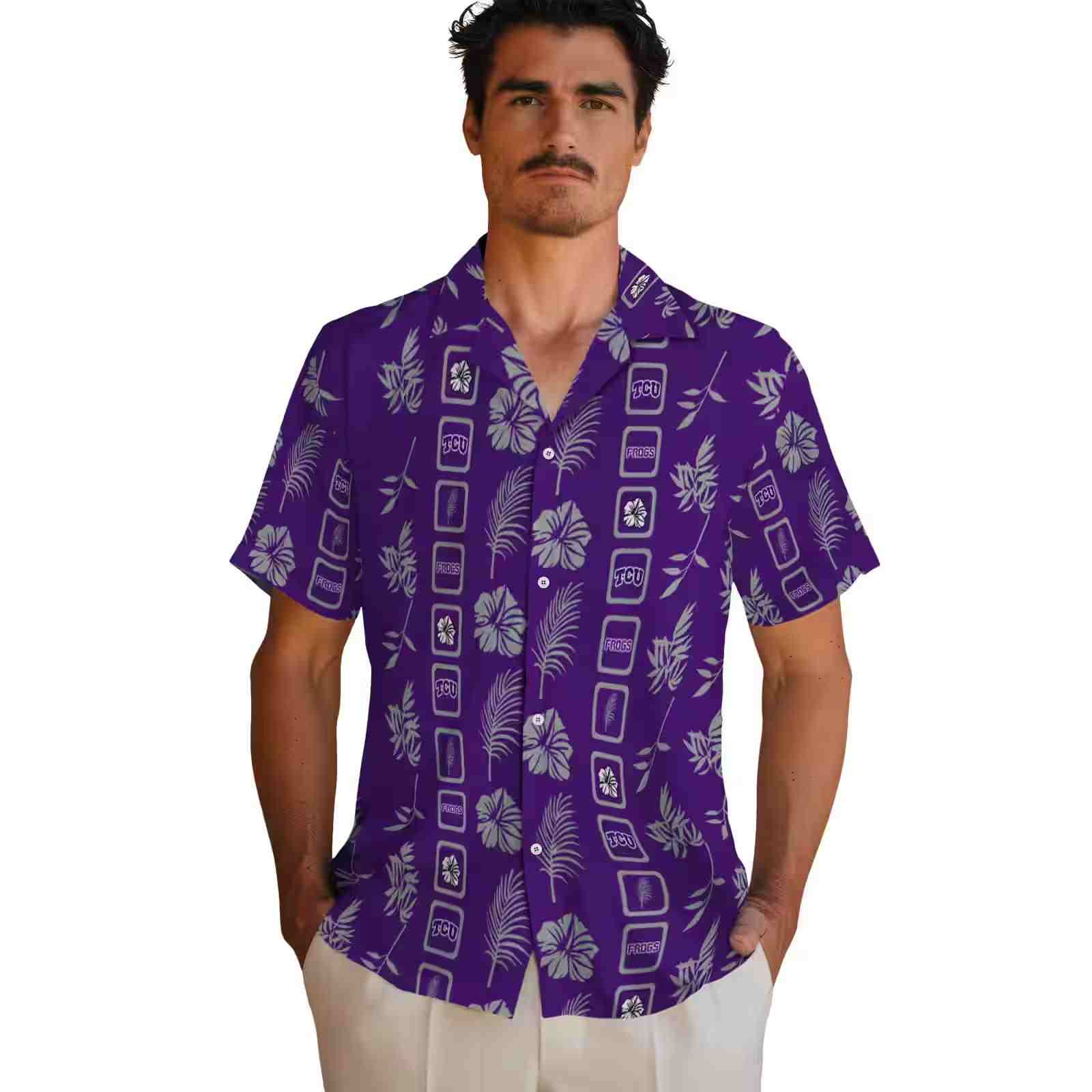 tcu horned frogs framed floral purple hawaiian shirt fashion forward