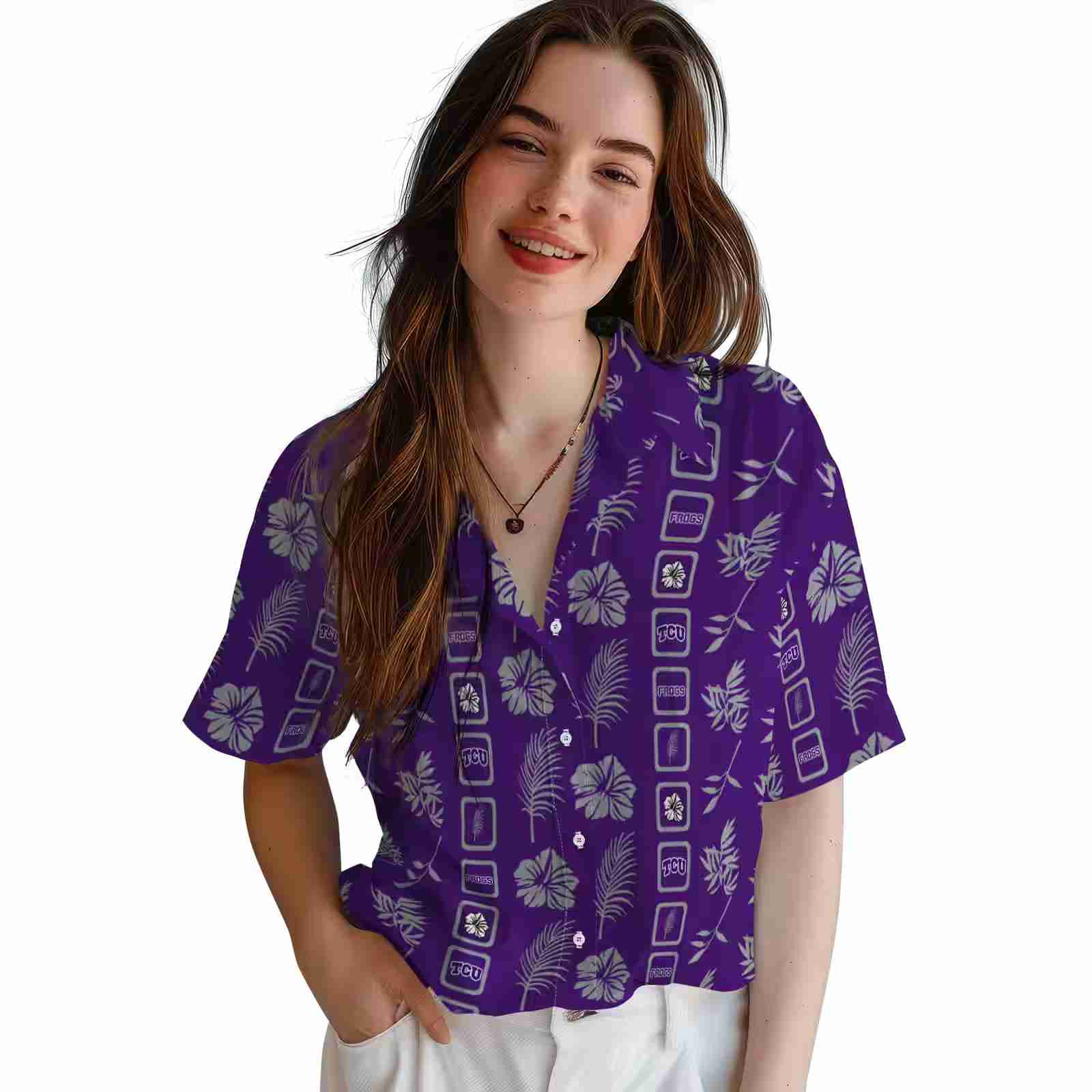 tcu horned frogs framed floral purple hawaiian shirt latest model