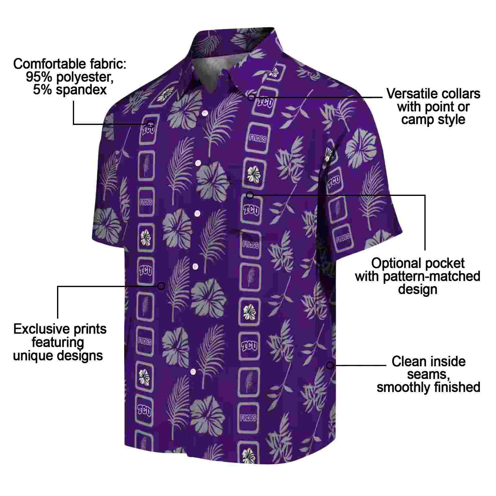 tcu horned frogs framed floral purple hawaiian shirt new arrival