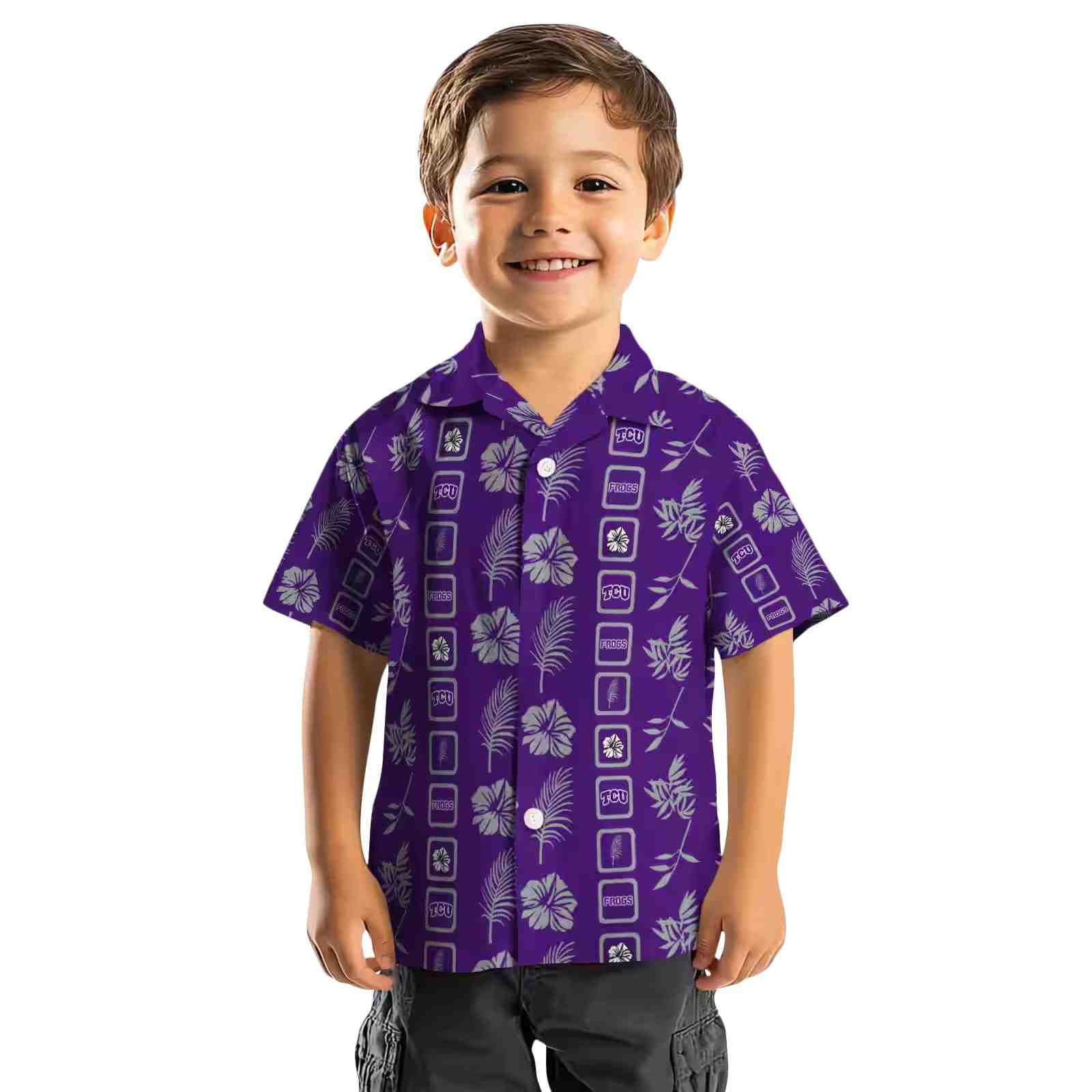 tcu horned frogs framed floral purple hawaiian shirt top rated