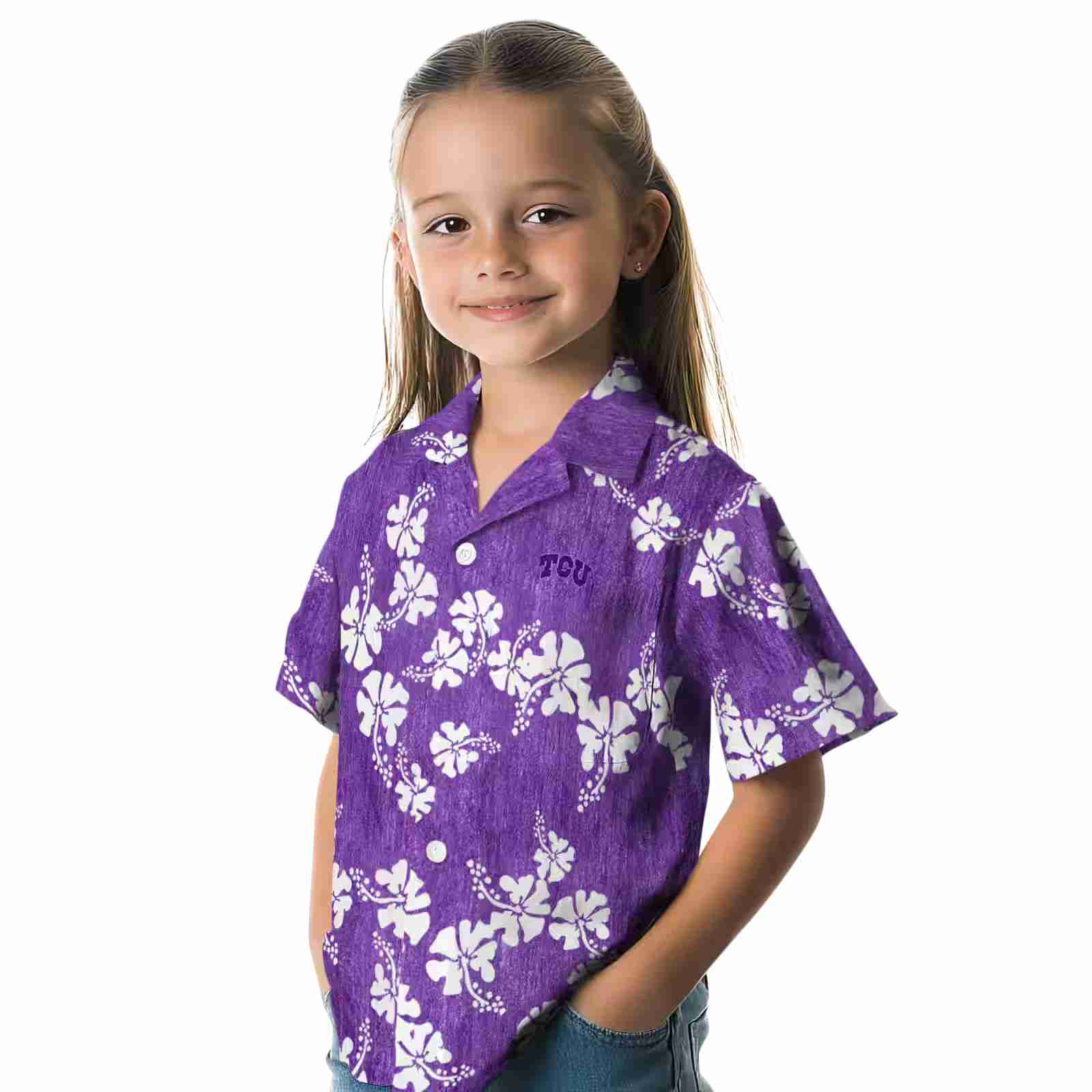 tcu horned frogs hibiscus clusters purple hawaiian shirt premium grade