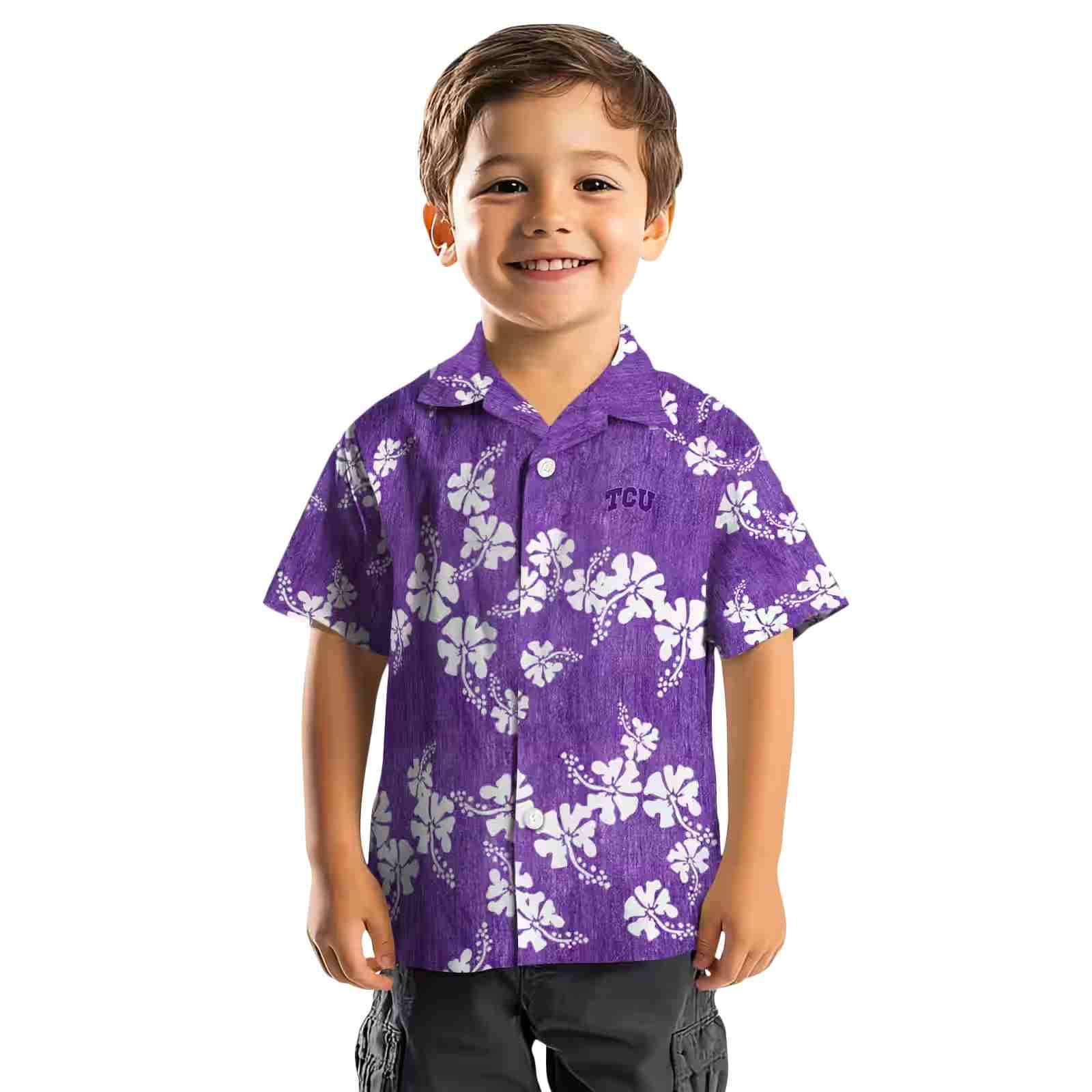 tcu horned frogs hibiscus clusters purple hawaiian shirt top rated