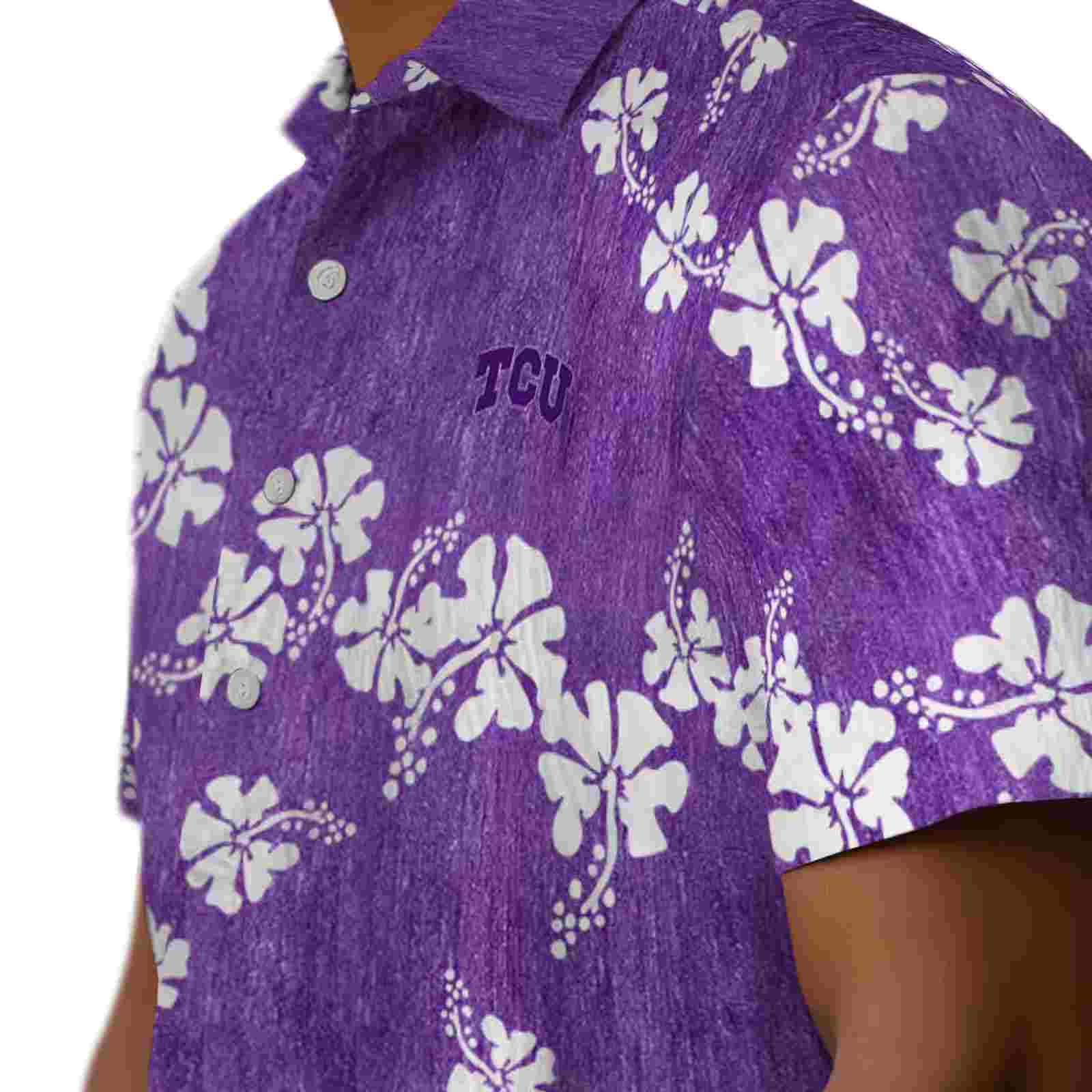 tcu horned frogs hibiscus clusters purple hawaiian shirt trendy