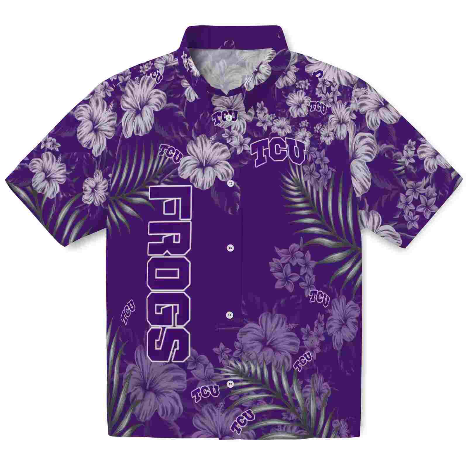 TCU Horned Frogs Hibiscus Print Purple Hawaiian Shirt