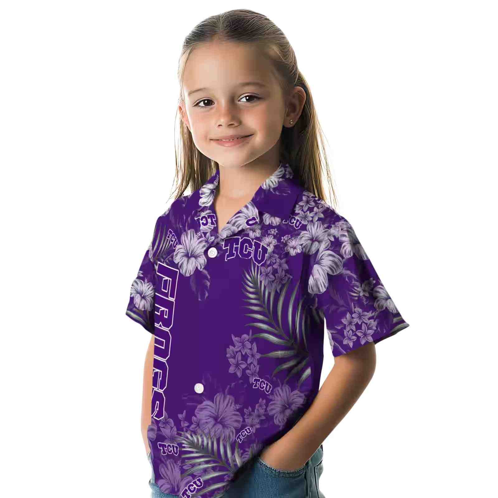 tcu horned frogs hibiscus print purple hawaiian shirt premium grade