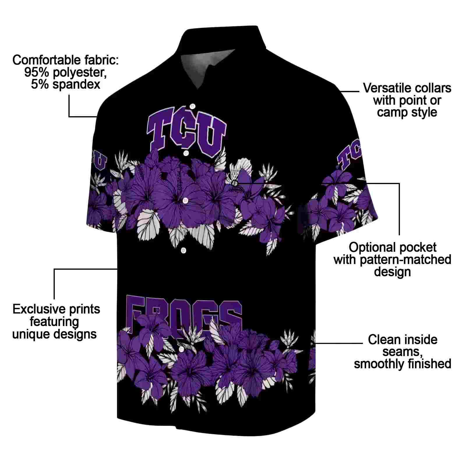 tcu horned frogs hibiscus stripe purple black hawaiian shirt new arrival