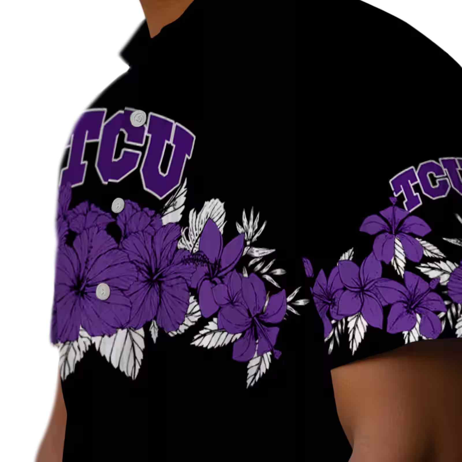 tcu horned frogs hibiscus stripe purple black hawaiian shirt trendy