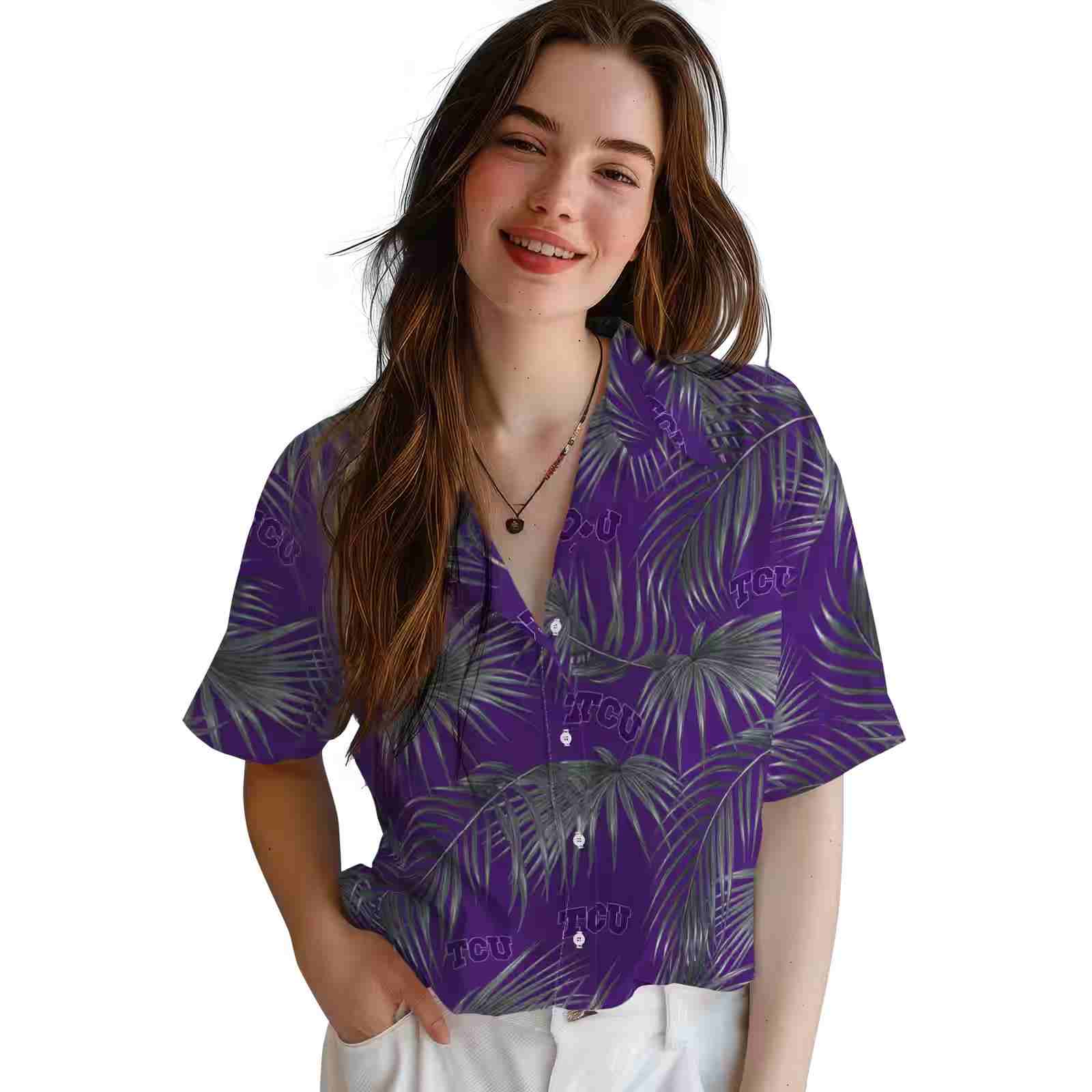 tcu horned frogs leafy palms purple hawaiian shirt latest model