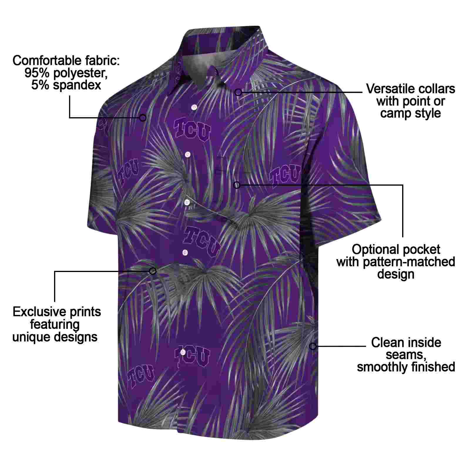 tcu horned frogs leafy palms purple hawaiian shirt new arrival