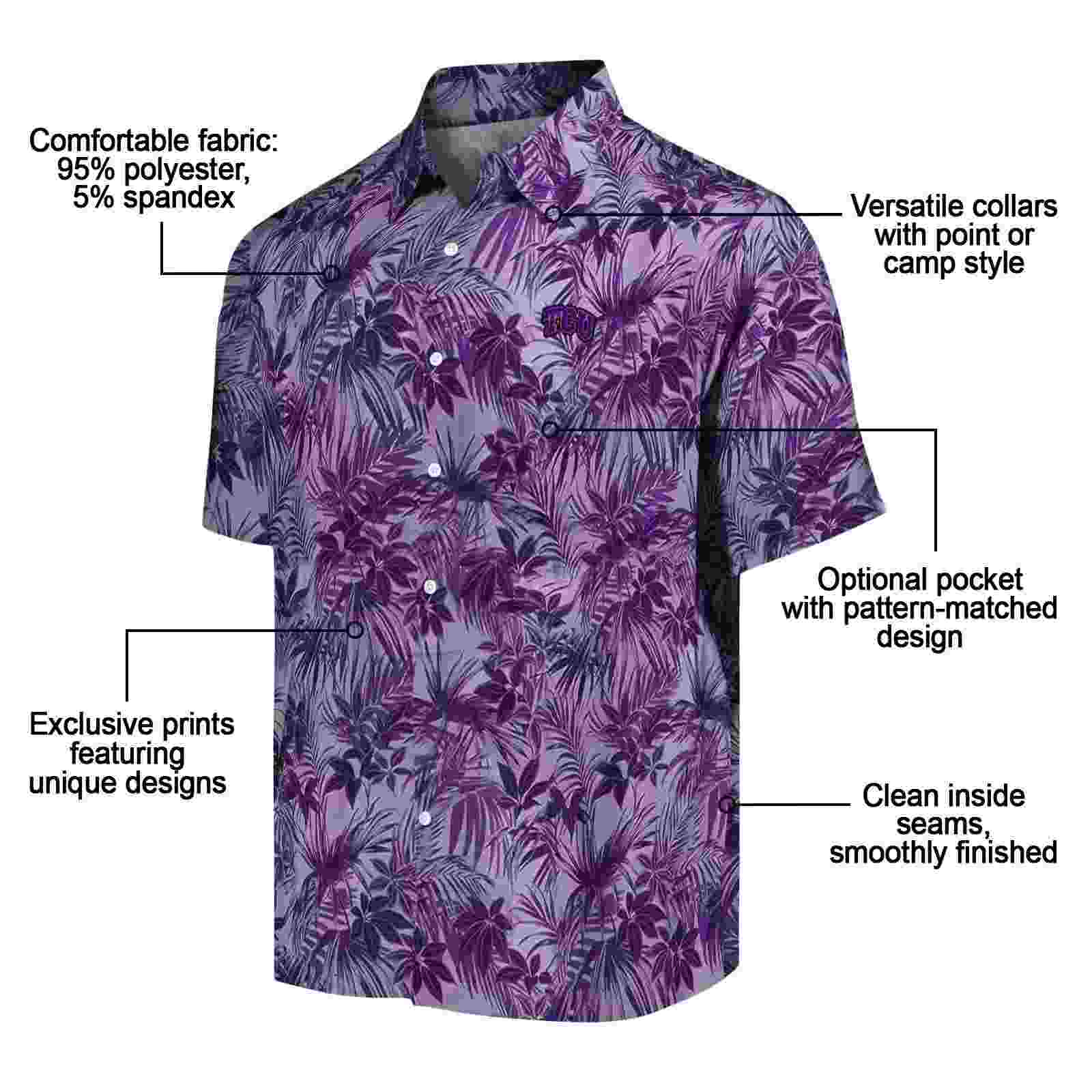 tcu horned frogs leafy pattern purple hawaiian shirt new arrival