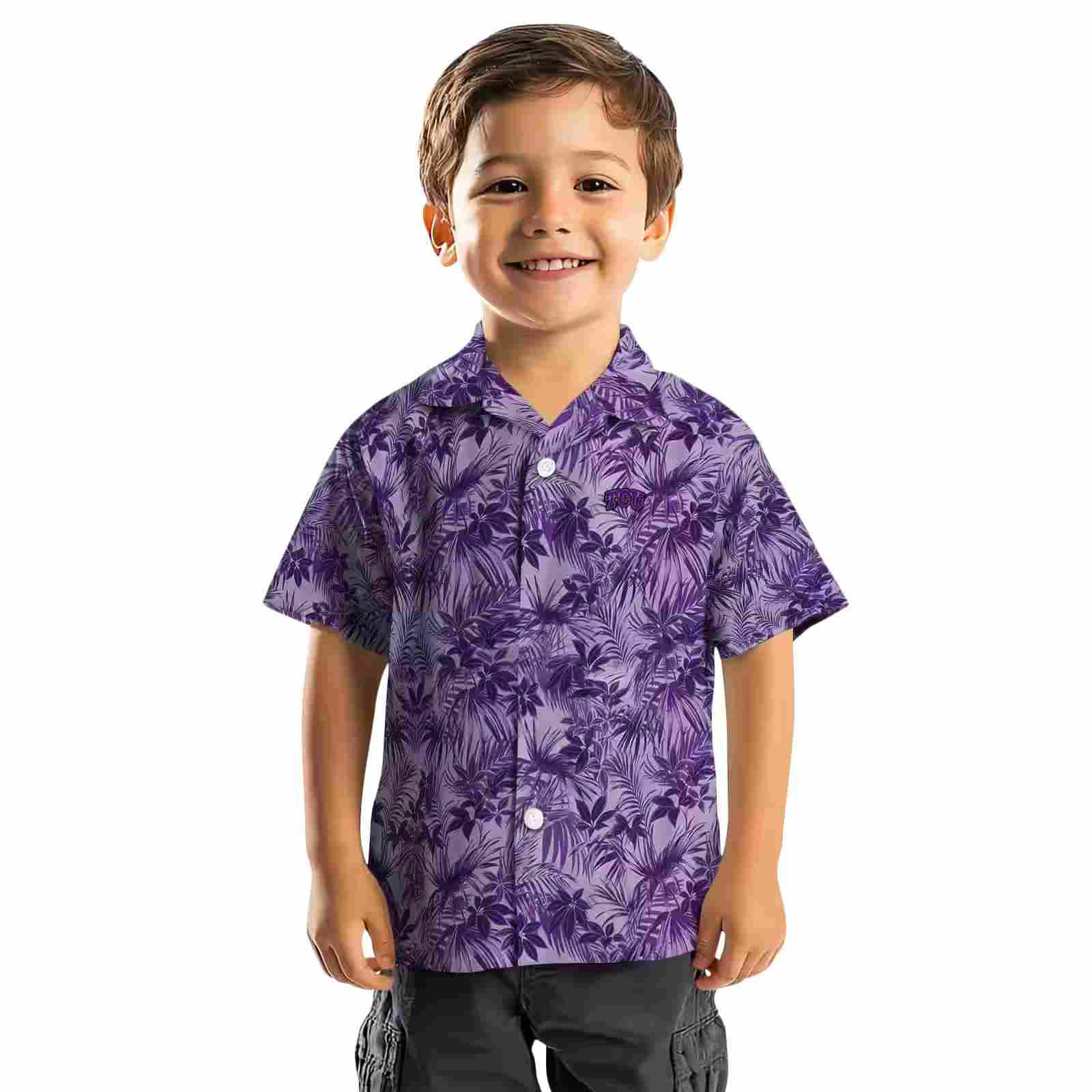 tcu horned frogs leafy pattern purple hawaiian shirt top rated