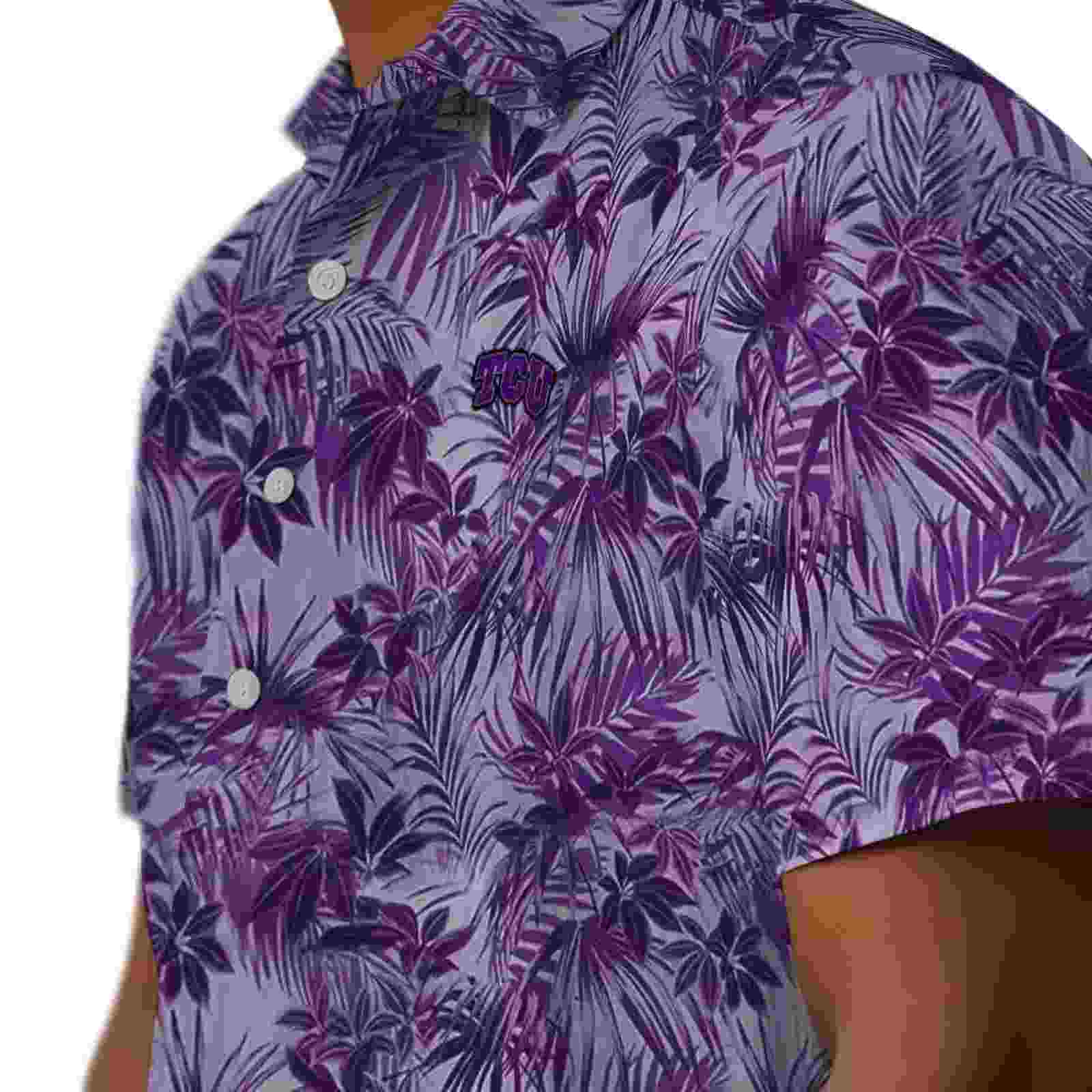 tcu horned frogs leafy pattern purple hawaiian shirt trendy